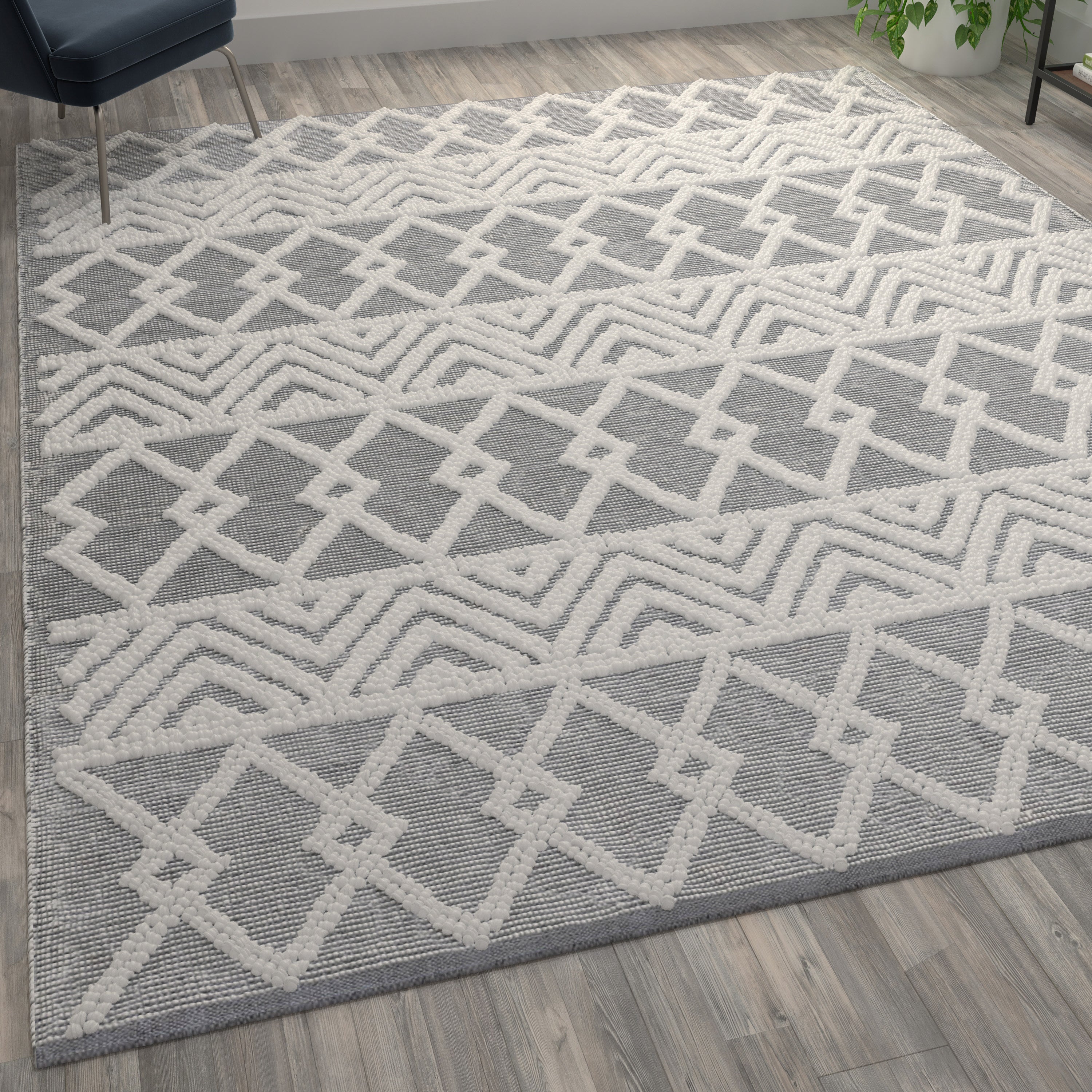 Indoor Geometric Area Rug - Hand Woven Area Rug with Diamond Pattern, Polyester/Cotton Blend-Indoor Area Rug-Flash Furniture-Wall2Wall Furnishings