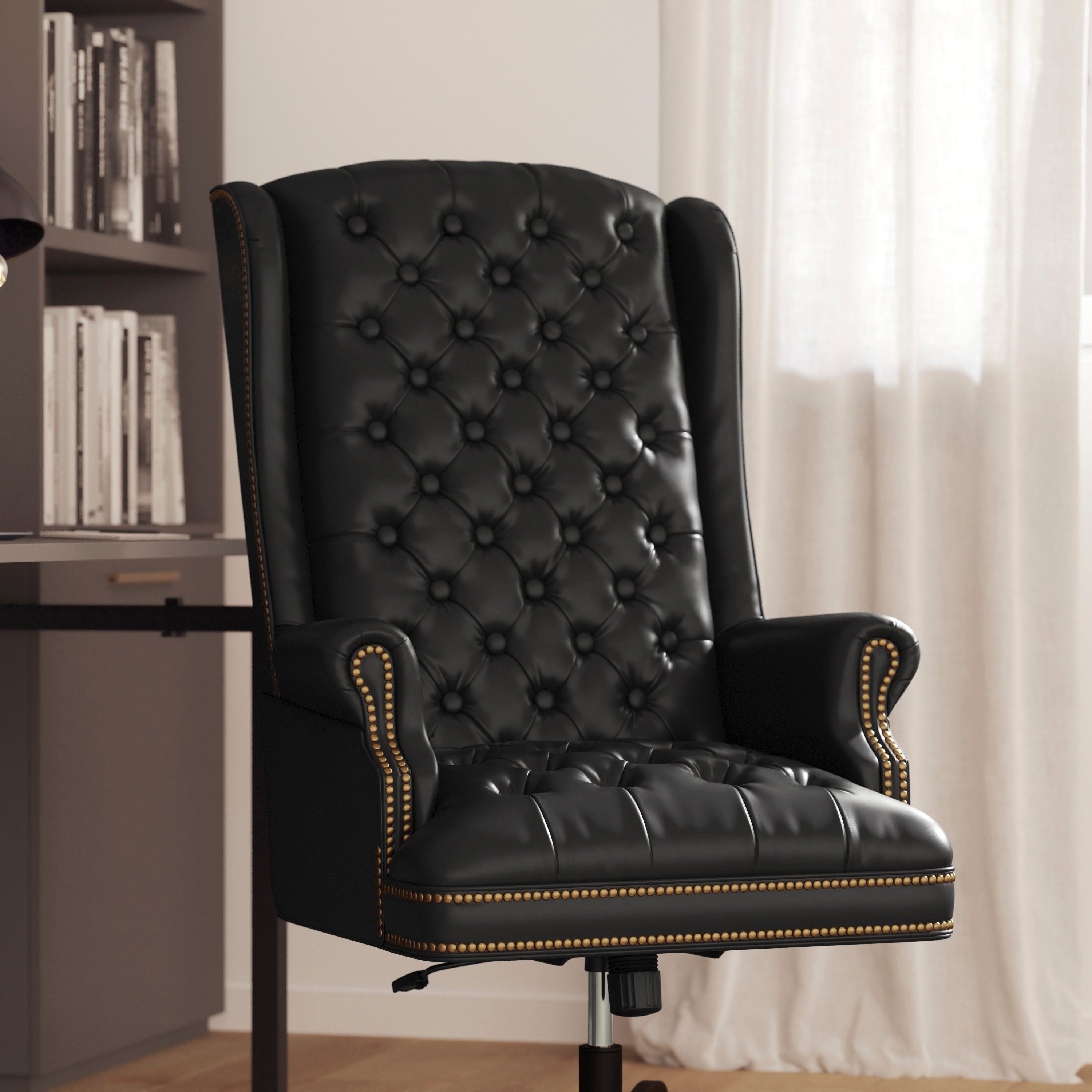 High Back Traditional Fully Tufted LeatherSoft Executive Swivel Ergonomic Office Chair with Arms
