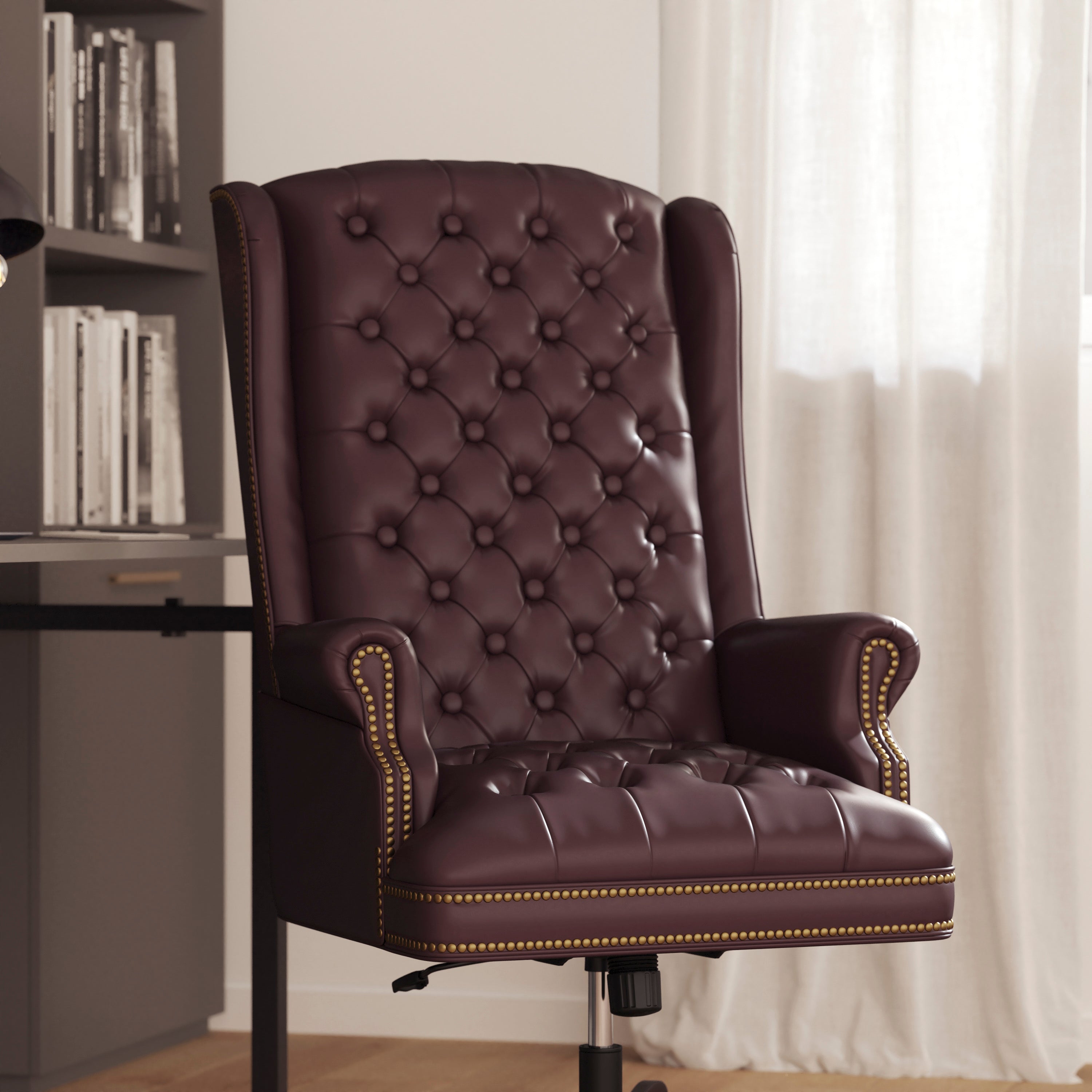 High Back Traditional Fully Tufted LeatherSoft Executive Swivel Ergonomic Office Chair with Arms