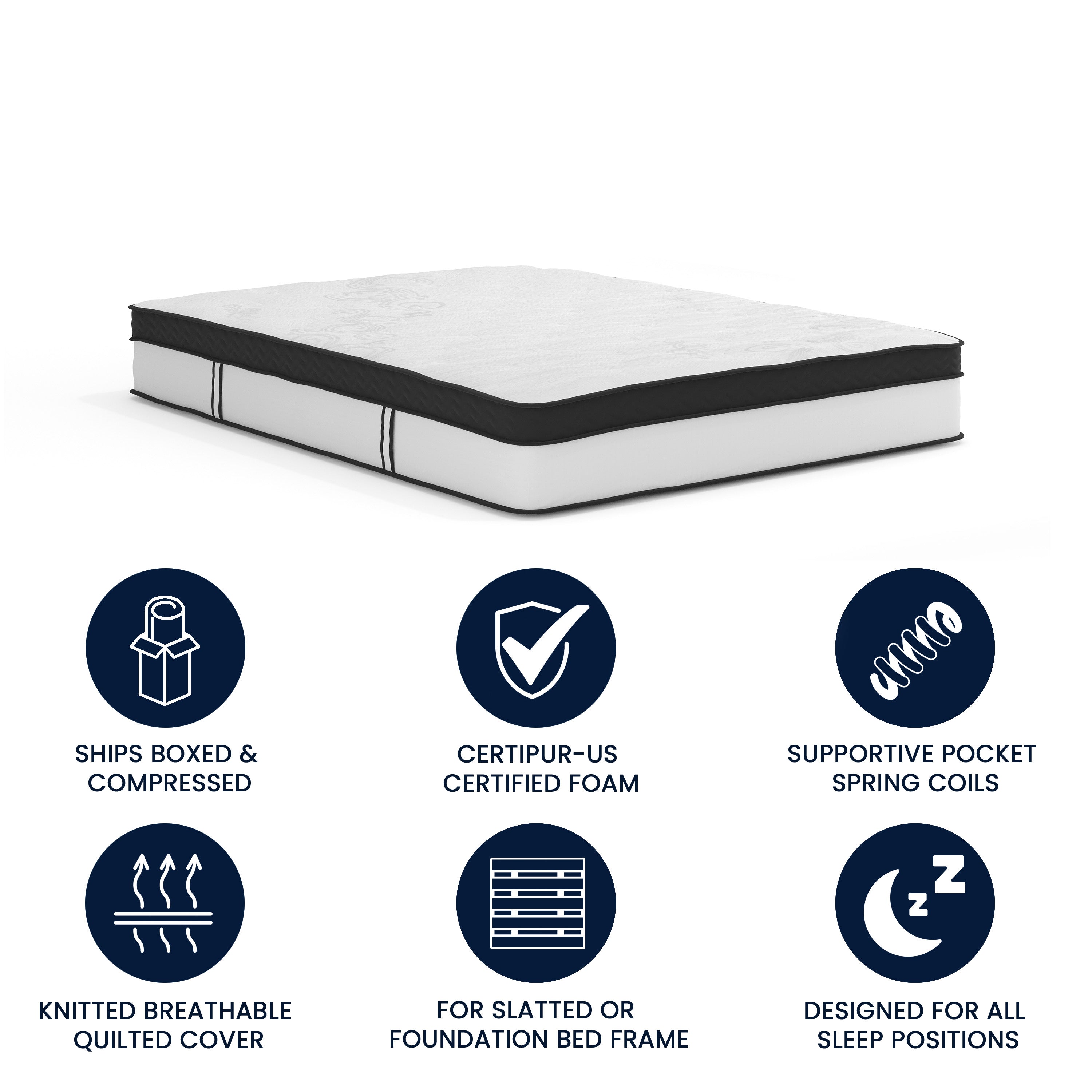 Capri Comfortable Sleep 12 Inch CertiPUR-US Certified Memory Foam & Pocket Spring Mattress, Mattress in a Box