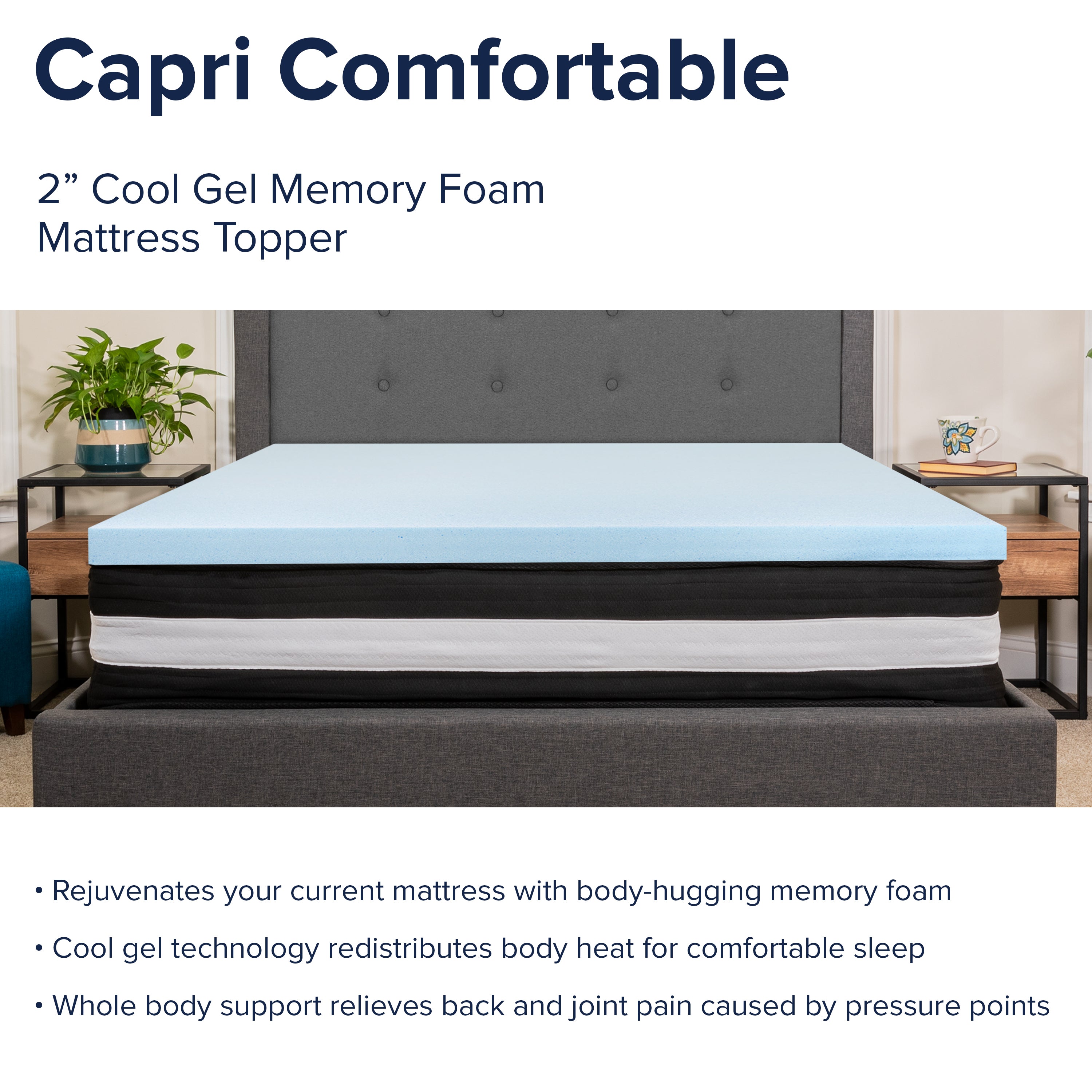 Capri Comfortable Sleep 12 Inch CertiPUR-US Certified Foam and Pocket Spring Mattress with Gel Memory Foam Topper Bundle Set-Mattress and Memory Foam Topper-Flash Furniture-Wall2Wall Furnishings