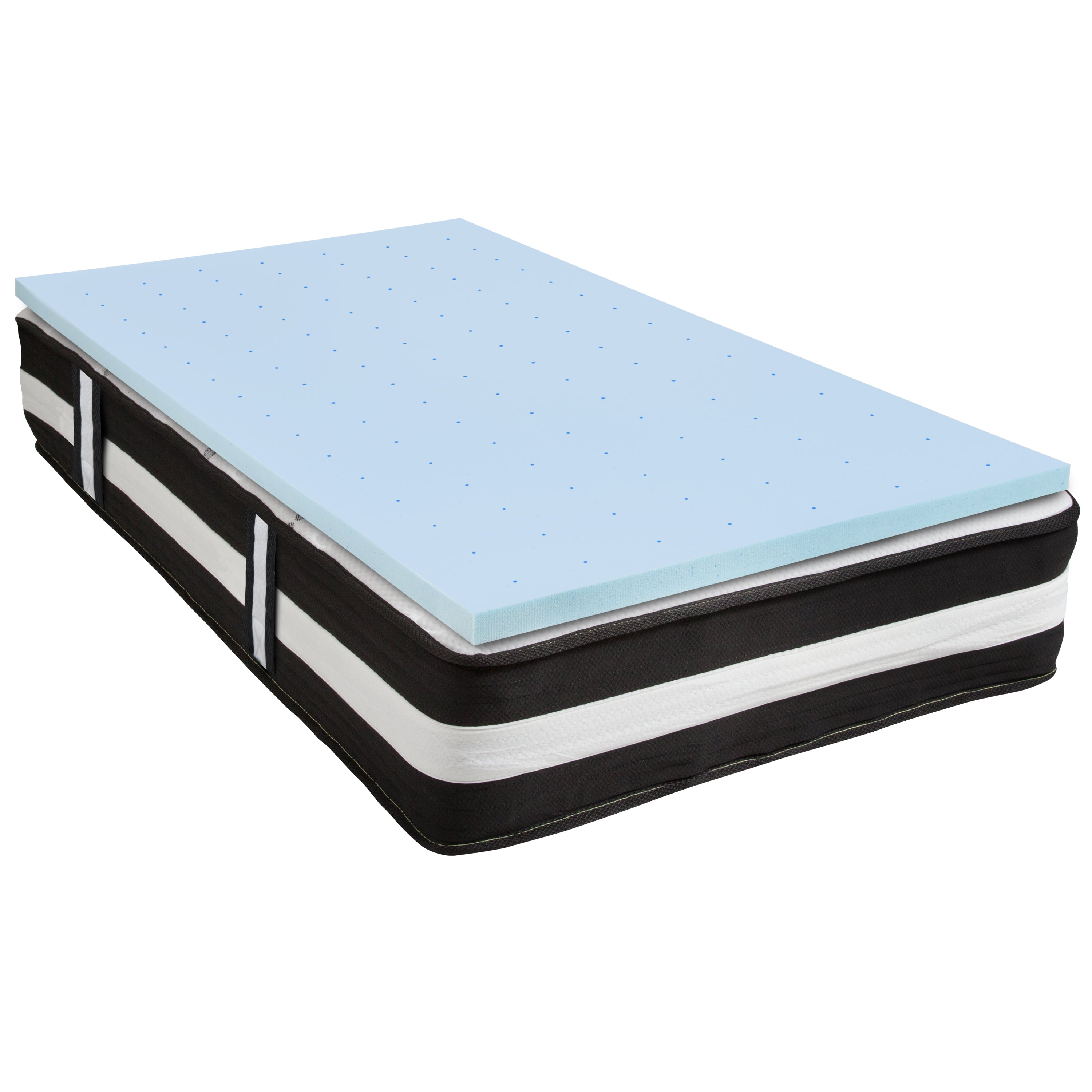 Capri Comfortable Sleep 12 Inch CertiPUR-US Certified Foam and Pocket Spring Mattress with Gel Memory Foam Topper Bundle Set