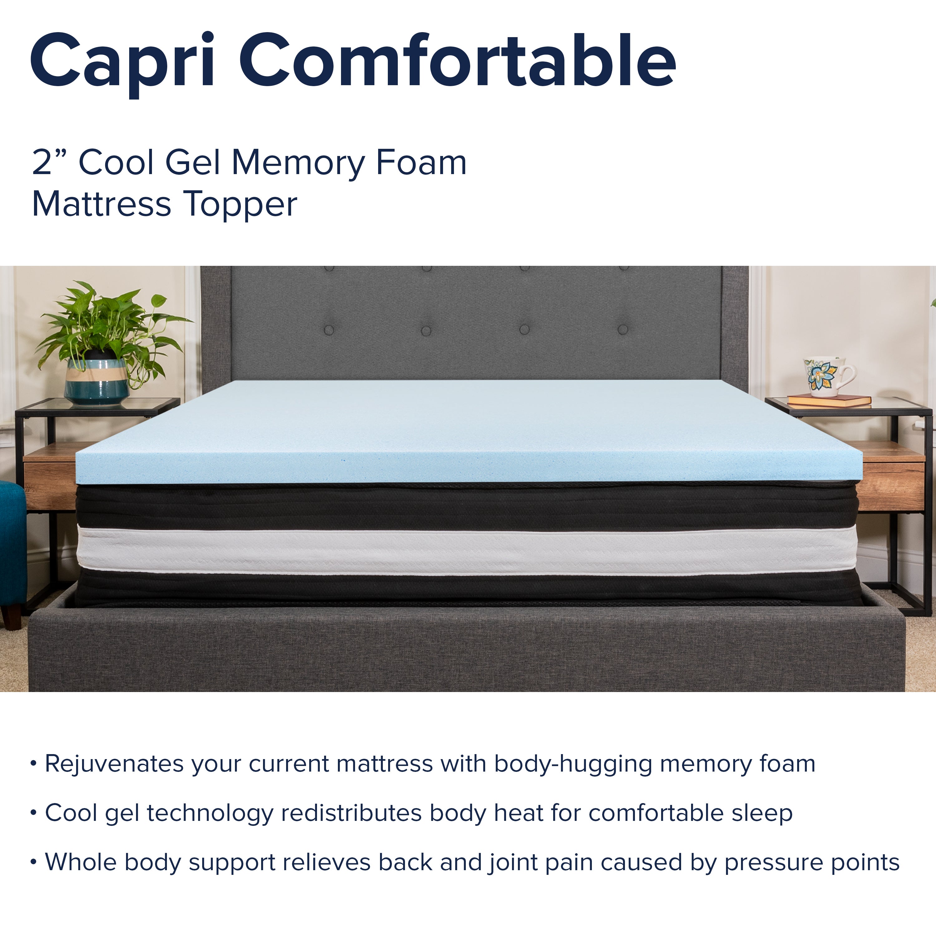 Capri Comfortable Sleep 12 Inch CertiPUR-US Certified Foam and Pocket Spring Mattress with Gel Memory Foam Topper Bundle Set