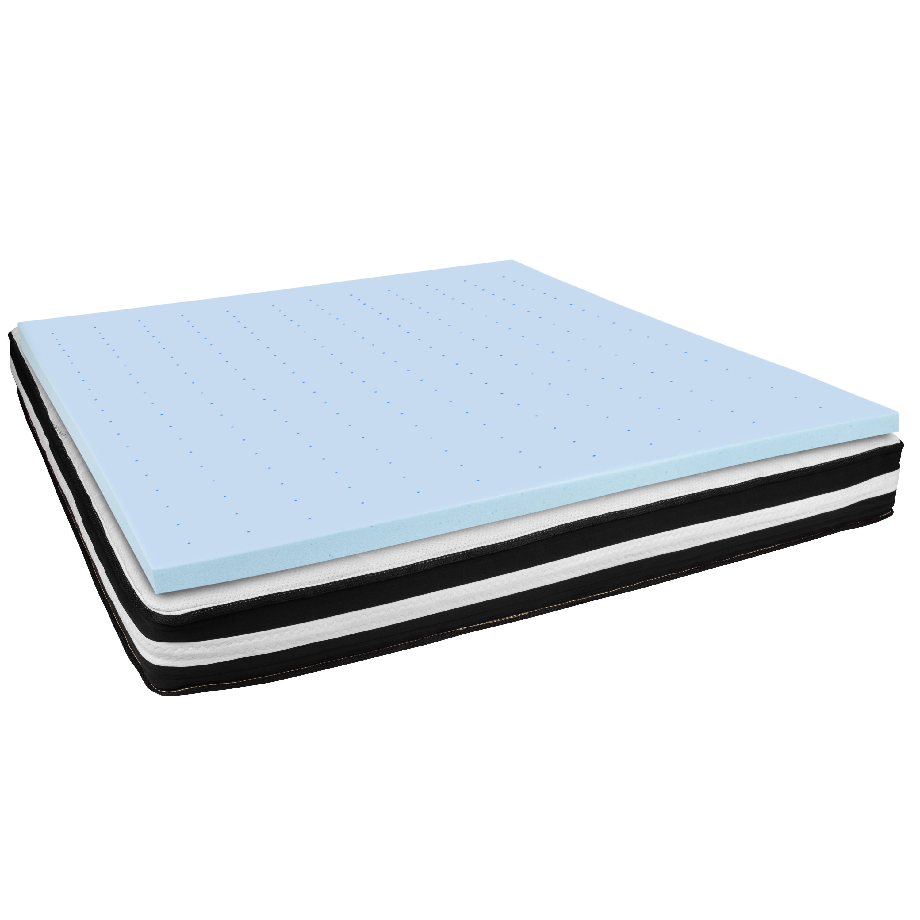 Capri Comfortable Sleep 10 Inch CertiPUR-US Certified Foam Pocket Spring Mattress & 2 inch Gel Memory Foam Topper Bundle-Mattress and Memory Foam Topper-Flash Furniture-Wall2Wall Furnishings