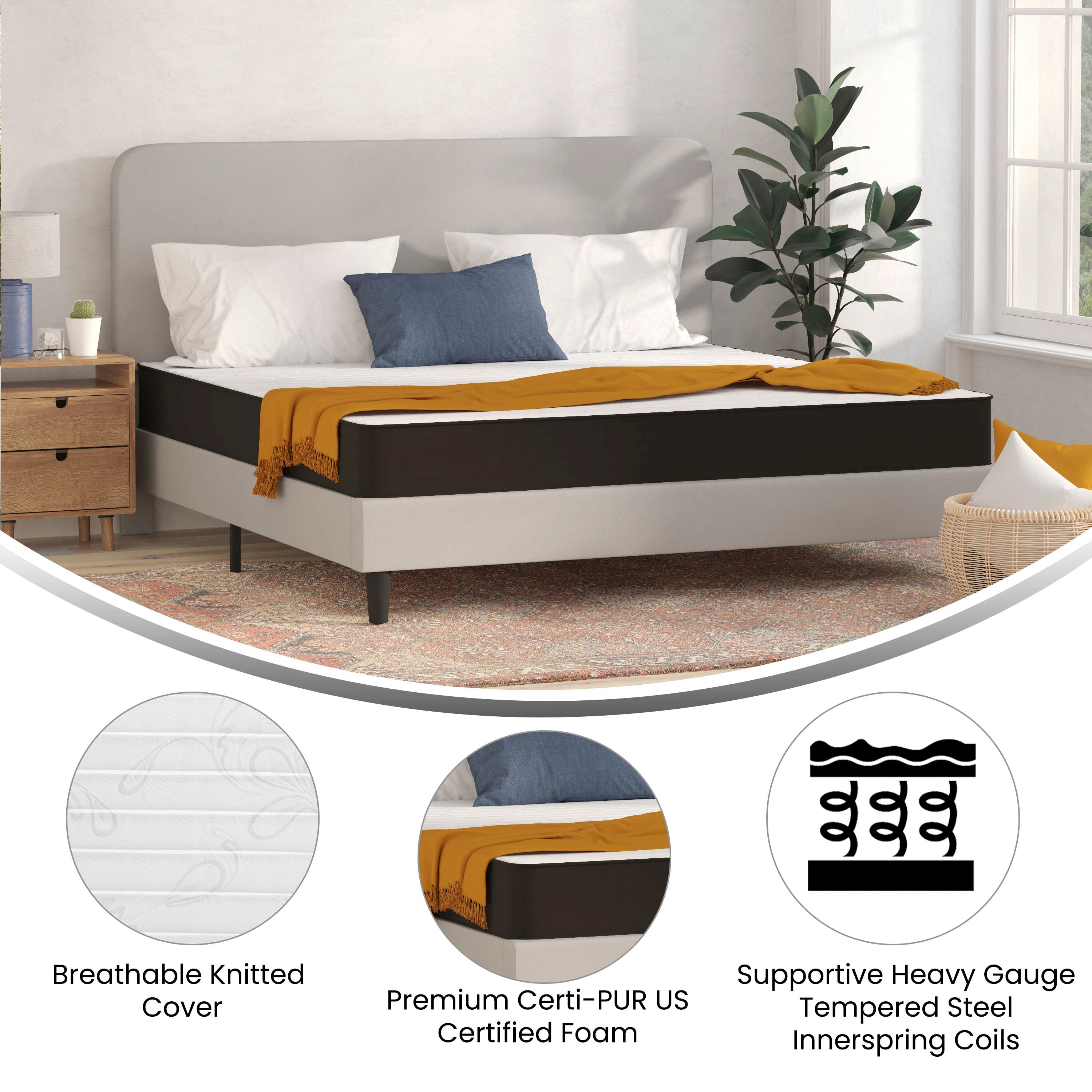 Capri Comfortable Sleep 8 Inch CertiPUR-US Certified Foam and Innerspring Hybrid Mattress, Mattress in a Box