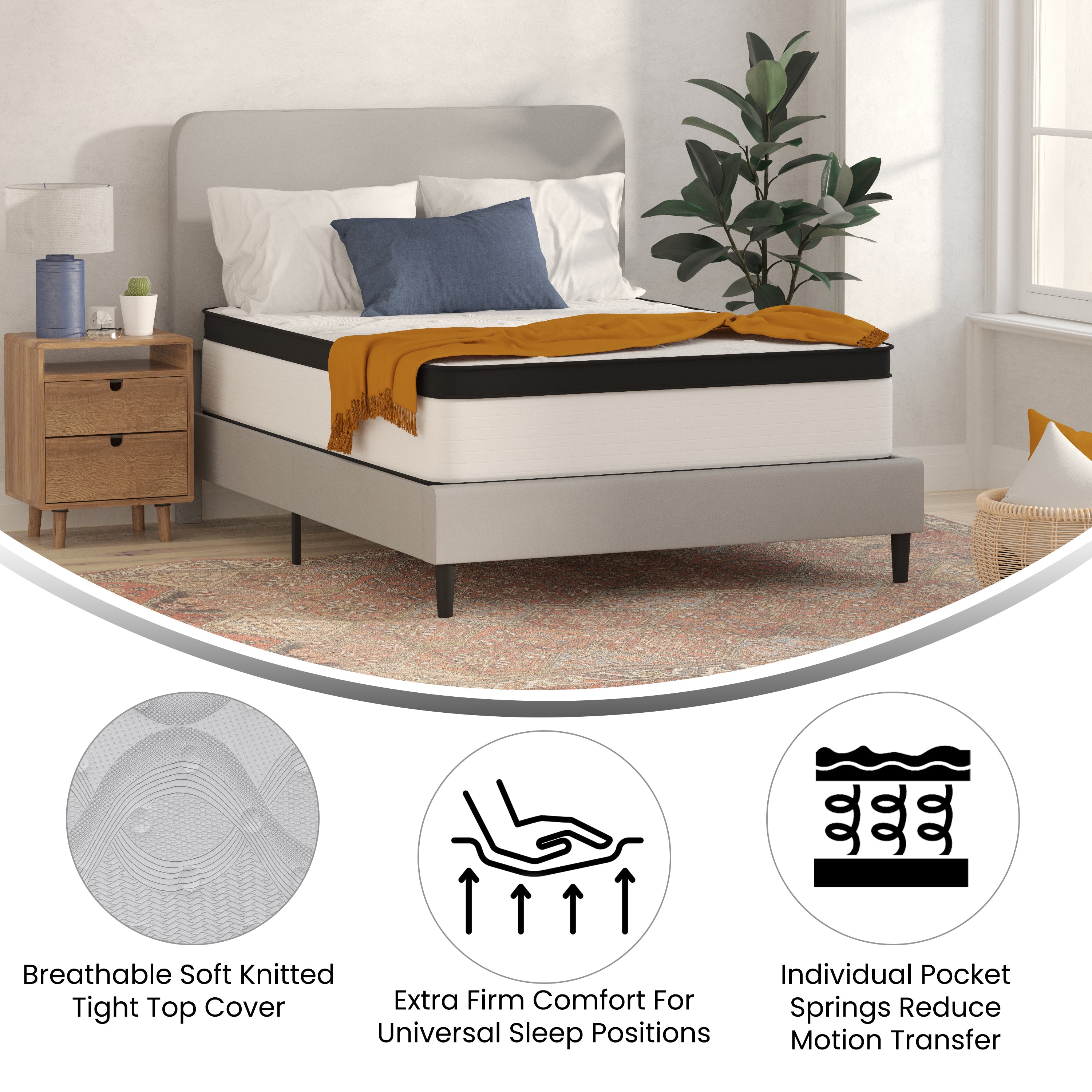 Capri Comfortable Sleep Firm 12 Inch CertiPUR-US Certified Hybrid Pocket Spring Mattress, Extra Firm Feel, Durable Support, Mattress in a Box