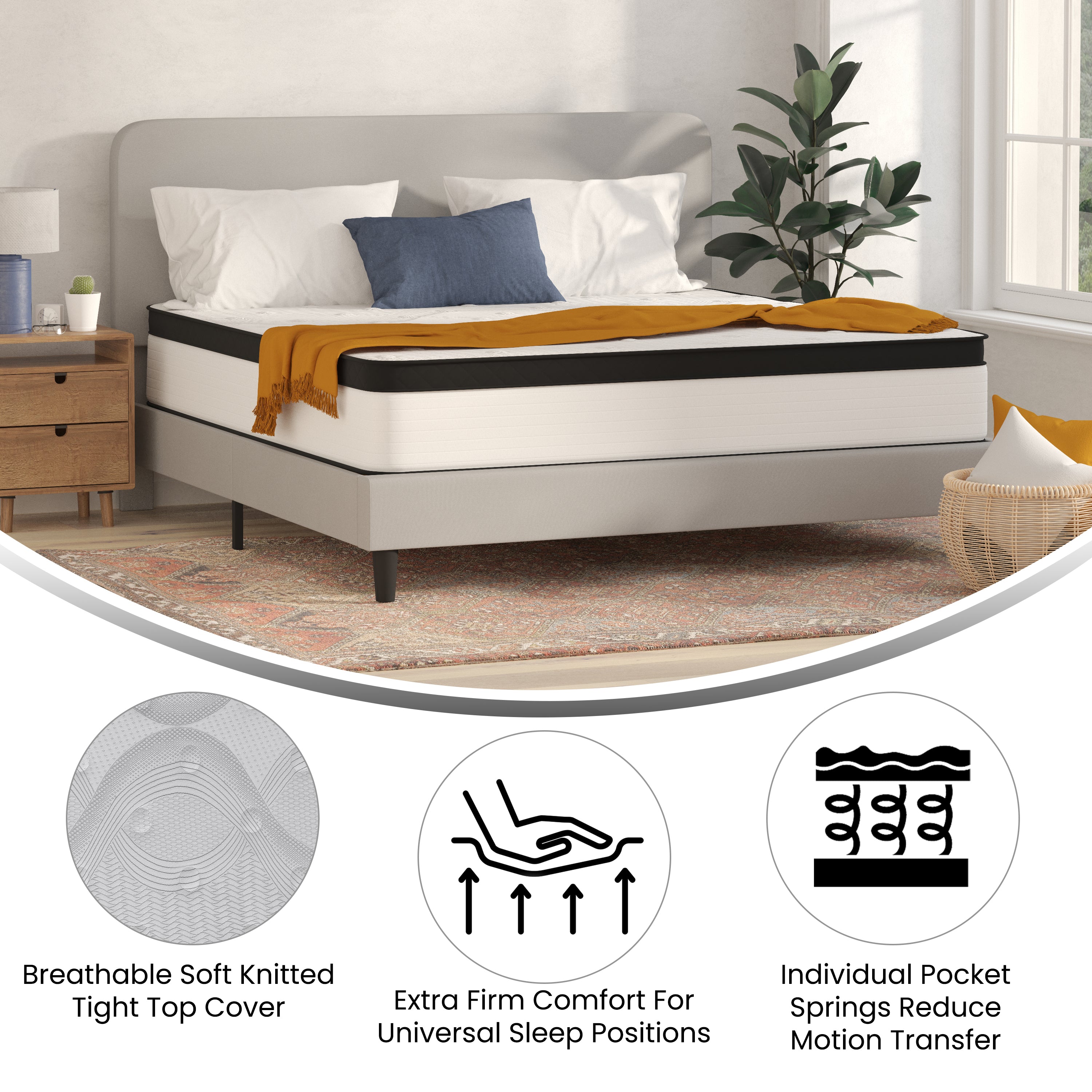 Capri Comfortable Sleep Firm 12 Inch CertiPUR-US Certified Hybrid Pocket Spring Mattress, Extra Firm Feel, Durable Support, Mattress in a Box