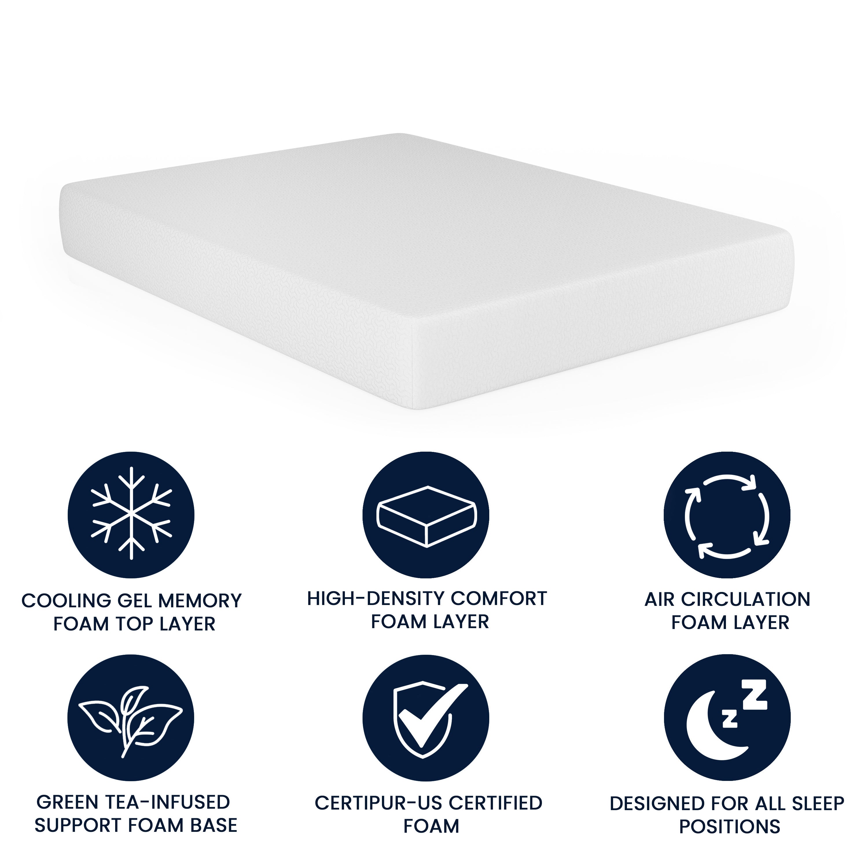 Cloud Green Tea Cooling Gel 4-Layer Memory Foam Mattress in a Box with CertiPUR-US Certification, Washable Cover, and Pressure Relief