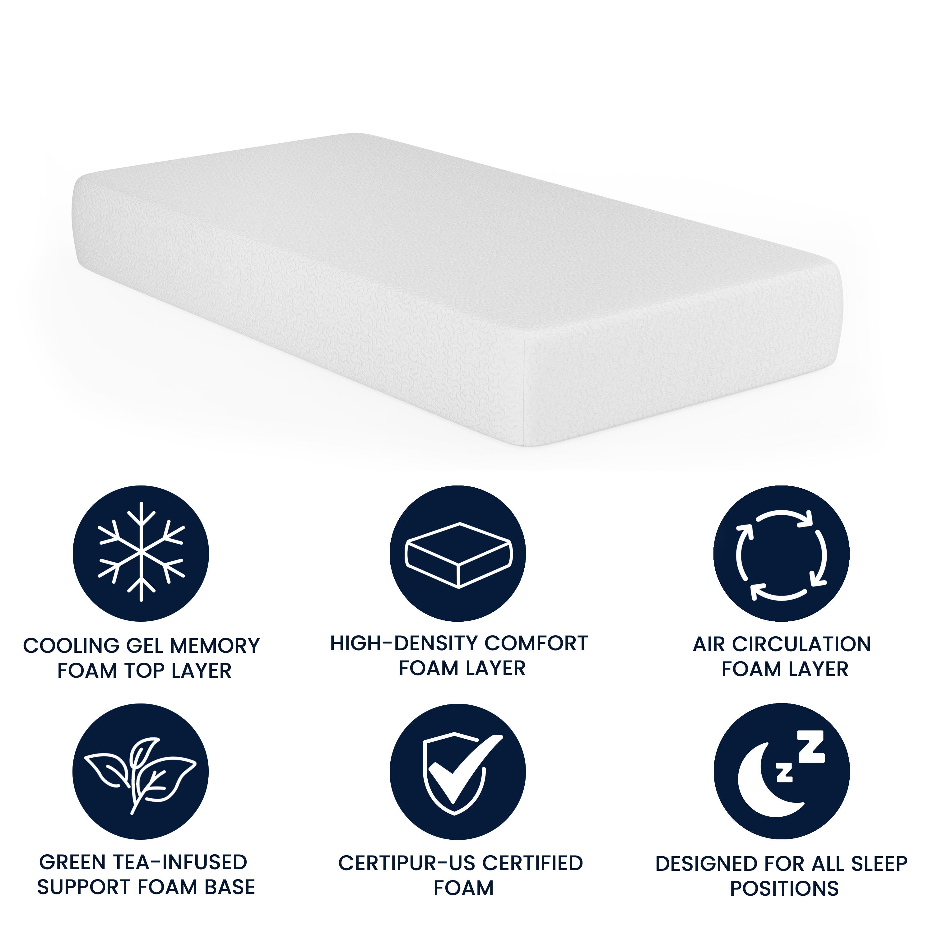 Cloud Green Tea Cooling Gel 4-Layer Memory Foam Mattress in a Box with CertiPUR-US Certification, Washable Cover, and Pressure Relief
