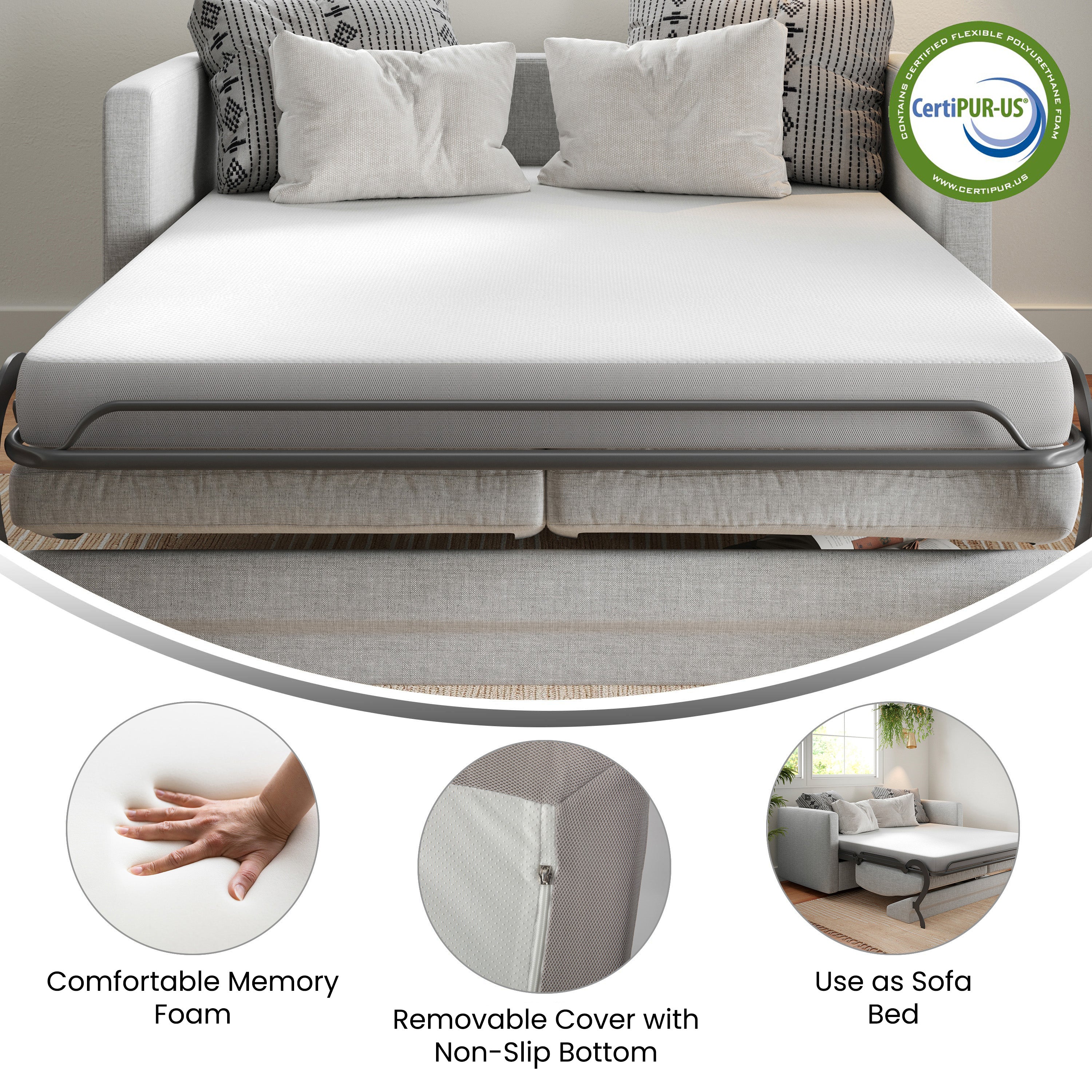 Cloud 4" Cooling Memory Foam Mattress in a Box for Sleeper Sofas, Dorm, Boat, or RV Use