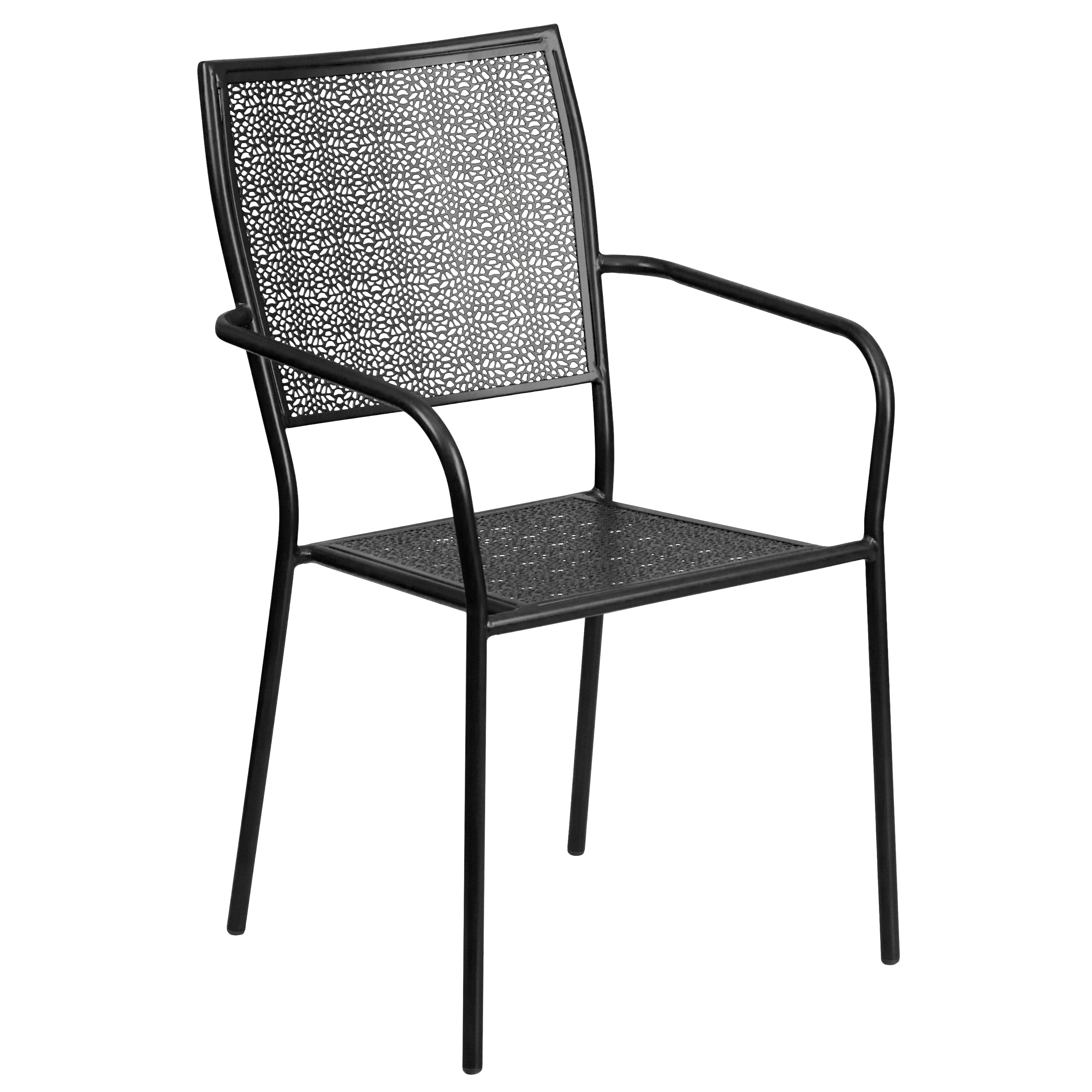 Oia Commercial Grade Indoor-Outdoor Steel Patio Arm Chair with Square Back-Indoor/Outdoor Chairs-Flash Furniture-Wall2Wall Furnishings