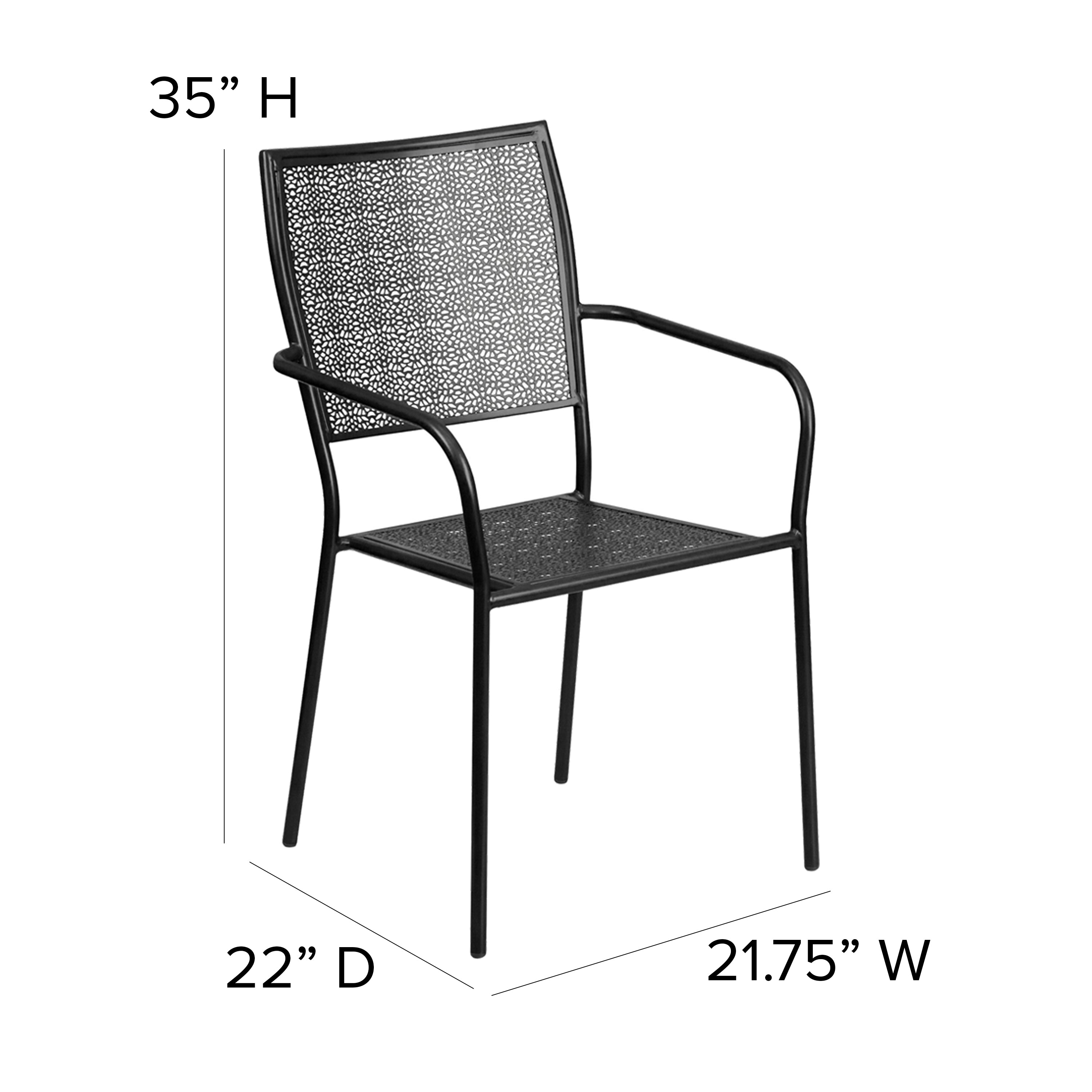 Oia Commercial Grade Indoor-Outdoor Steel Patio Arm Chair with Square Back-Indoor/Outdoor Chairs-Flash Furniture-Wall2Wall Furnishings