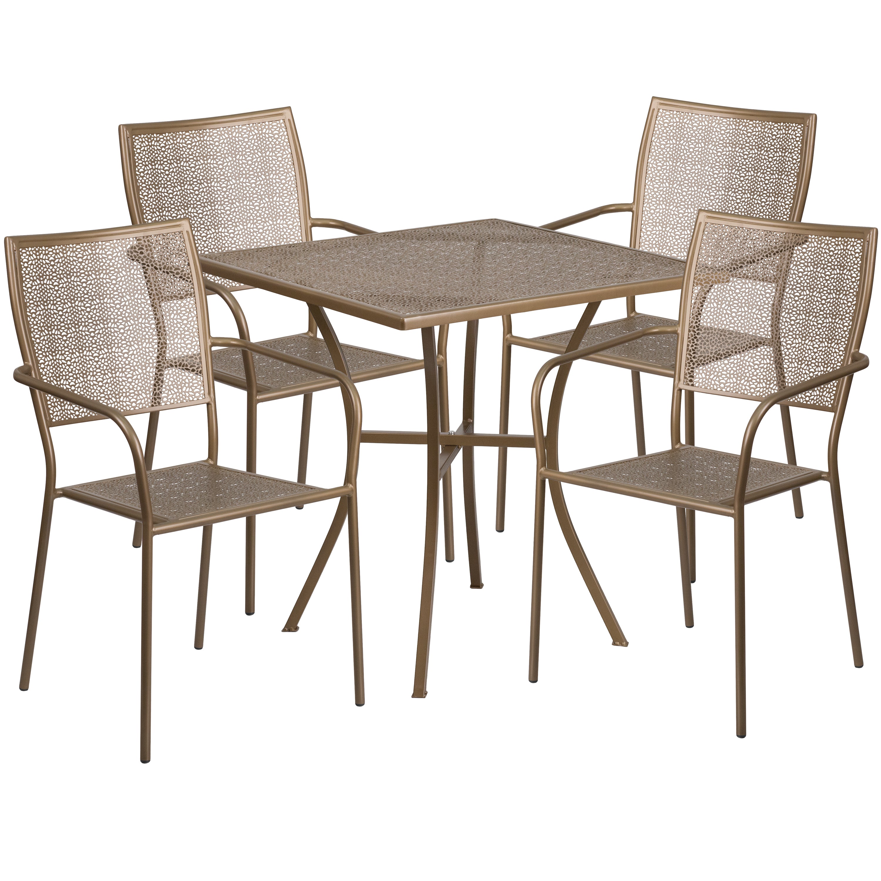 Oia Commercial Grade 28" Square Indoor-Outdoor Steel Patio Table Set with 4 Square Back Chairs-Indoor/Outdoor Dining Sets-Flash Furniture-Wall2Wall Furnishings