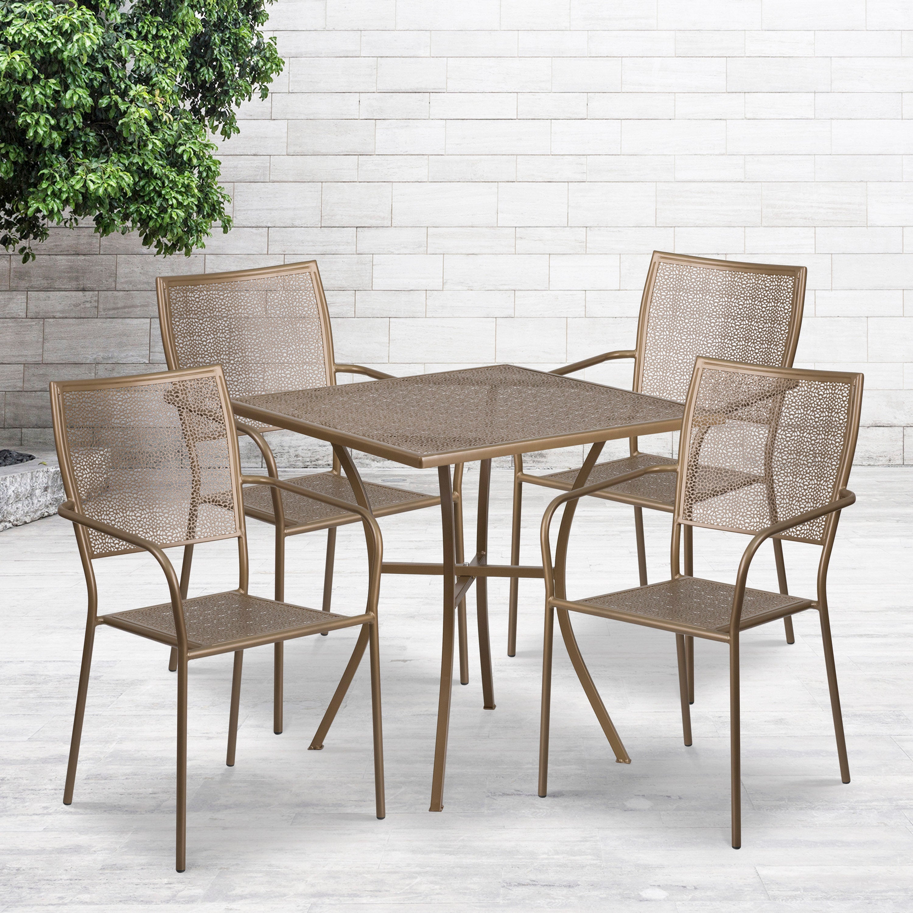 Oia Commercial Grade 28" Square Indoor-Outdoor Steel Patio Table Set with 4 Square Back Chairs-Indoor/Outdoor Dining Sets-Flash Furniture-Wall2Wall Furnishings