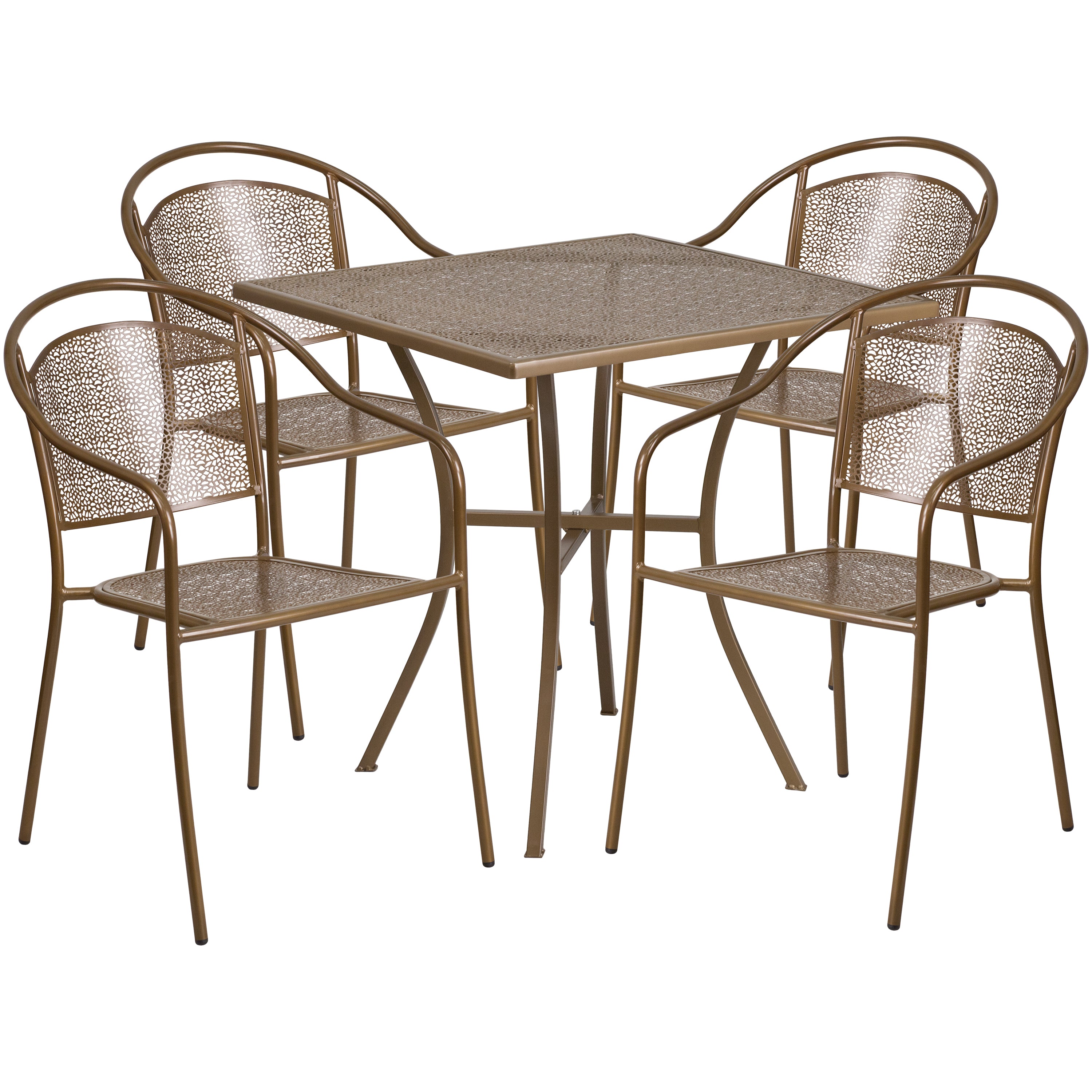 Oia Commercial Grade 28" Square Indoor-Outdoor Steel Patio Table Set with 4 Round Back Chairs-Indoor/Outdoor Dining Sets-Flash Furniture-Wall2Wall Furnishings