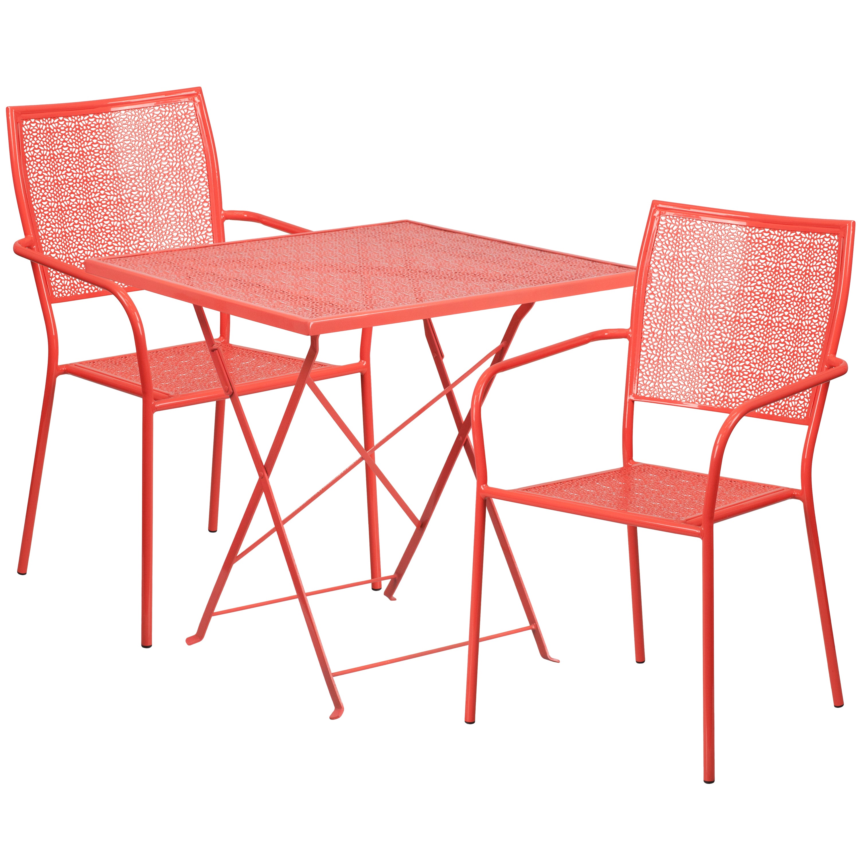 Oia Commercial Grade 28" Square Indoor-Outdoor Steel Folding Patio Table Set with 2 Square Back Chairs-Indoor/Outdoor Dining Sets-Flash Furniture-Wall2Wall Furnishings