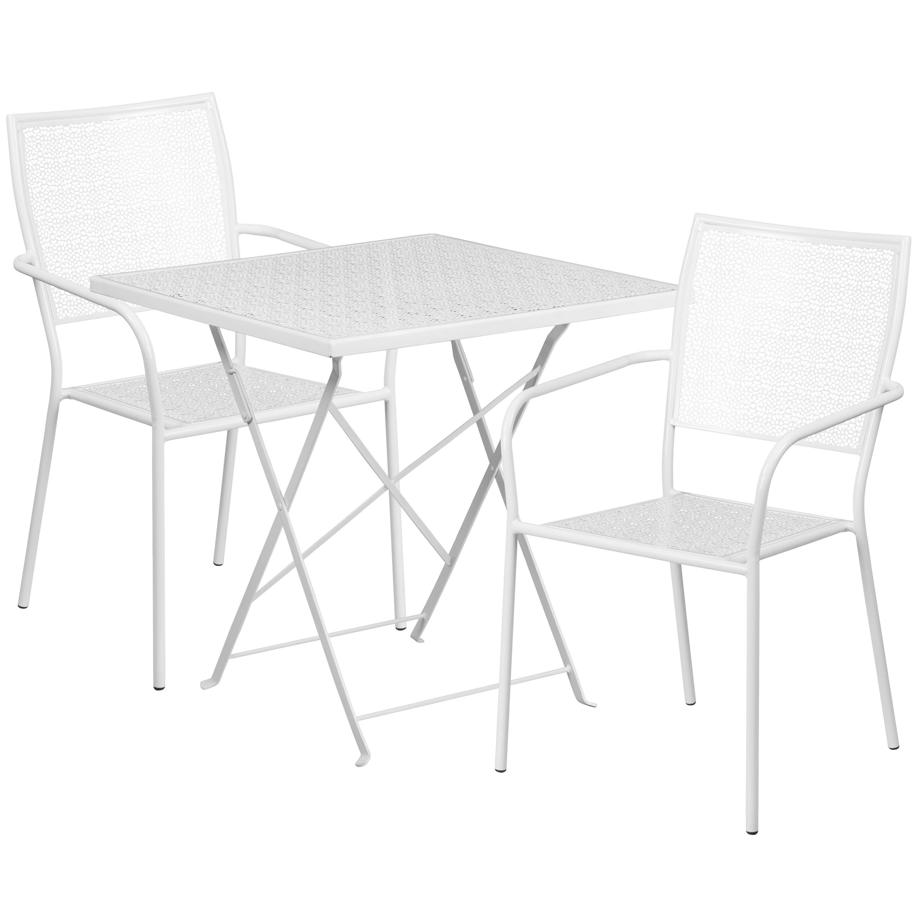 Oia Commercial Grade 28" Square Indoor-Outdoor Steel Folding Patio Table Set with 2 Square Back Chairs-Indoor/Outdoor Dining Sets-Flash Furniture-Wall2Wall Furnishings