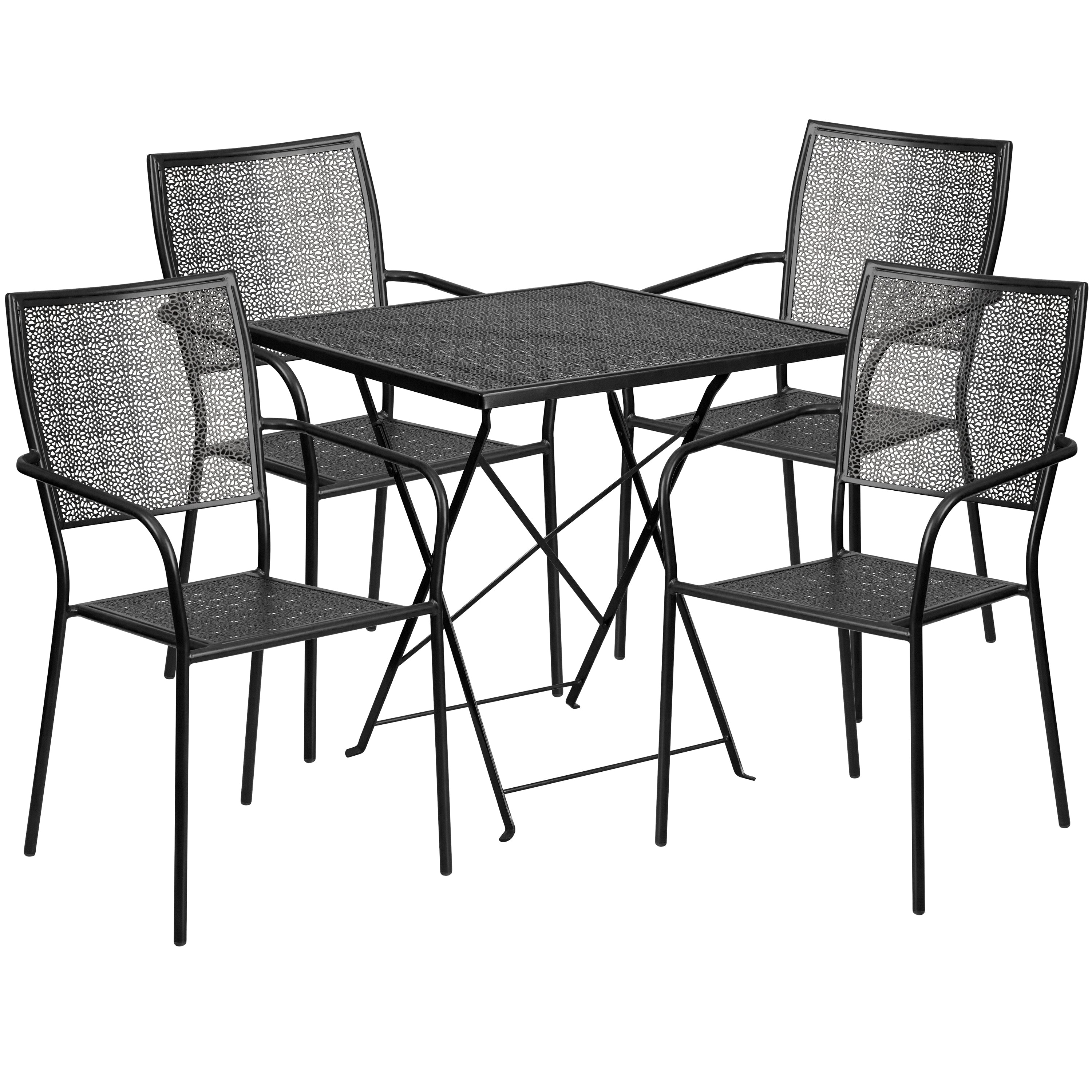 Oia Commercial Grade 28" Square Indoor-Outdoor Steel Folding Patio Table Set with 4 Square Back Chairs-Indoor/Outdoor Dining Sets-Flash Furniture-Wall2Wall Furnishings