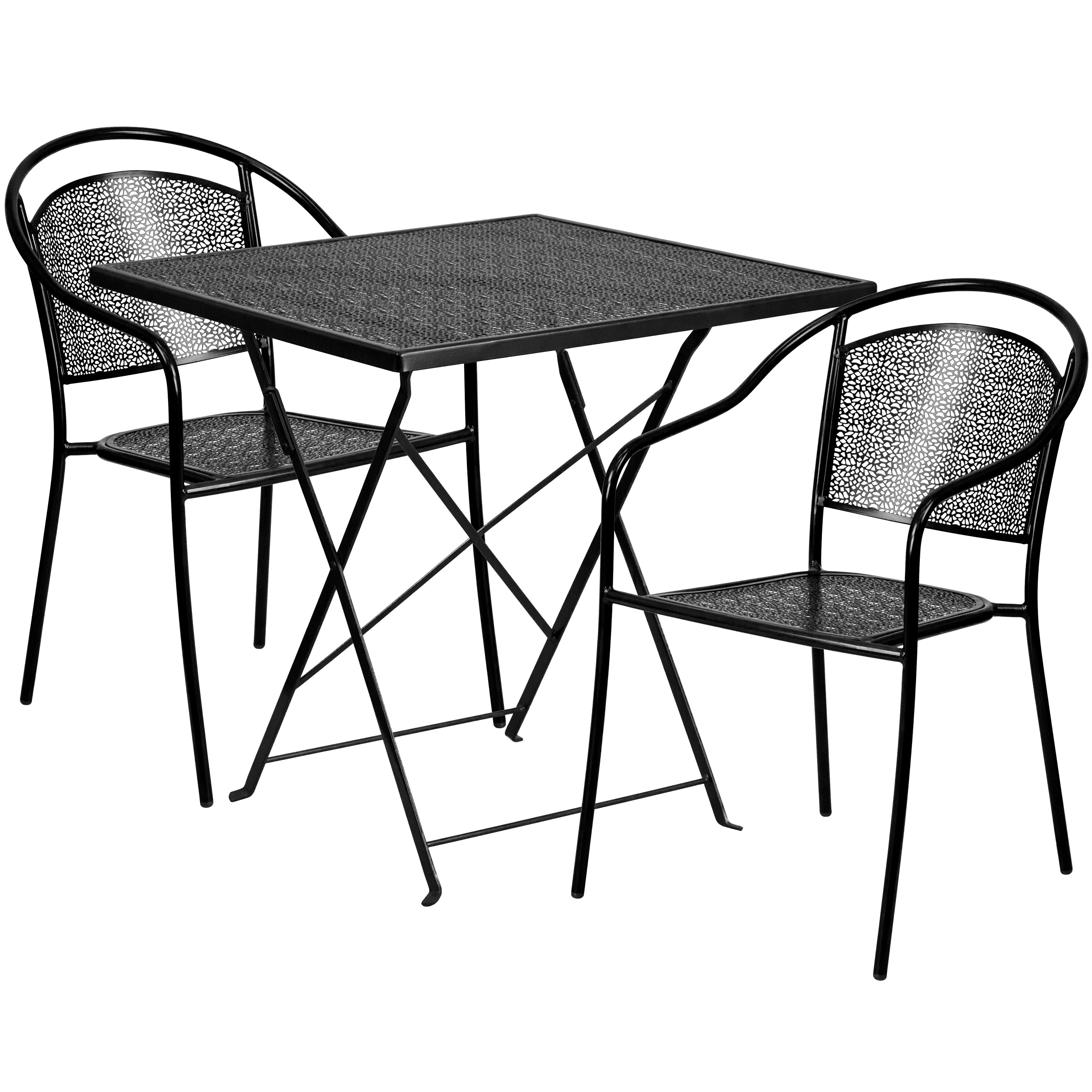 Oia Commercial Grade 28" Square Indoor-Outdoor Steel Folding Patio Table Set with 2 Round Back Chairs-Indoor/Outdoor Dining Sets-Flash Furniture-Wall2Wall Furnishings