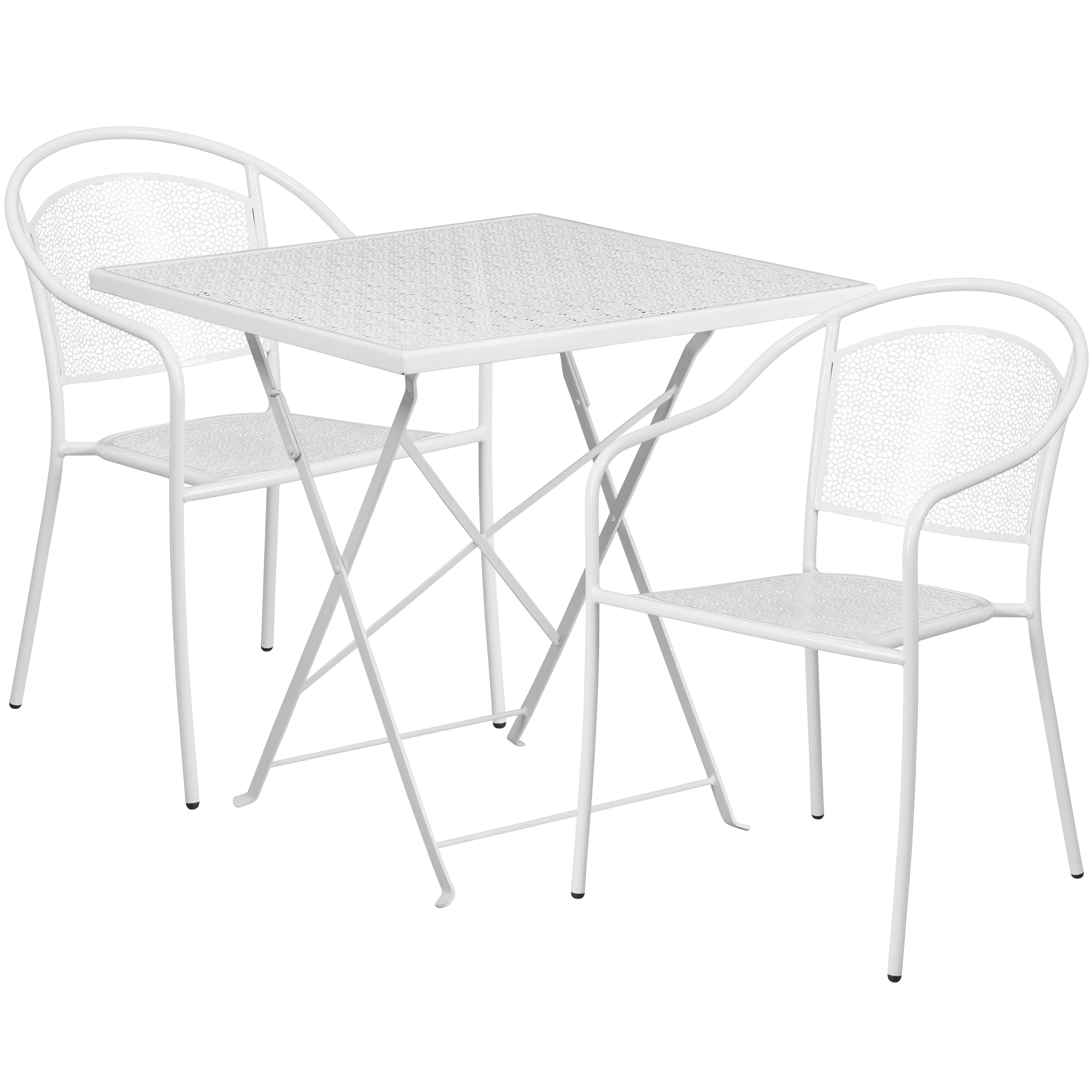 Oia Commercial Grade 28" Square Indoor-Outdoor Steel Folding Patio Table Set with 2 Round Back Chairs-Indoor/Outdoor Dining Sets-Flash Furniture-Wall2Wall Furnishings