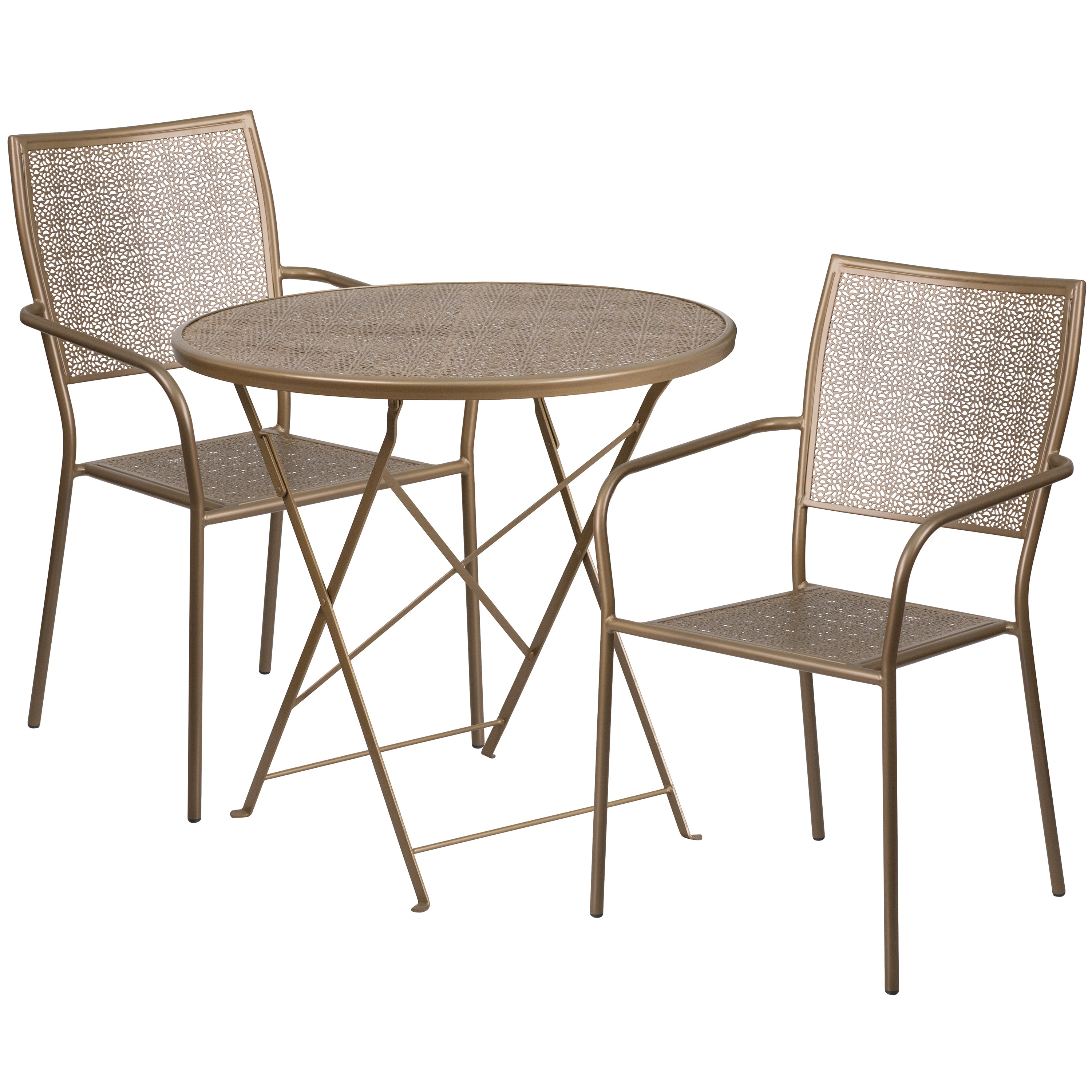 Oia Commercial Grade 30" Round Indoor-Outdoor Steel Folding Patio Table Set with 2 Square Back Chairs-Indoor/Outdoor Dining Sets-Flash Furniture-Wall2Wall Furnishings