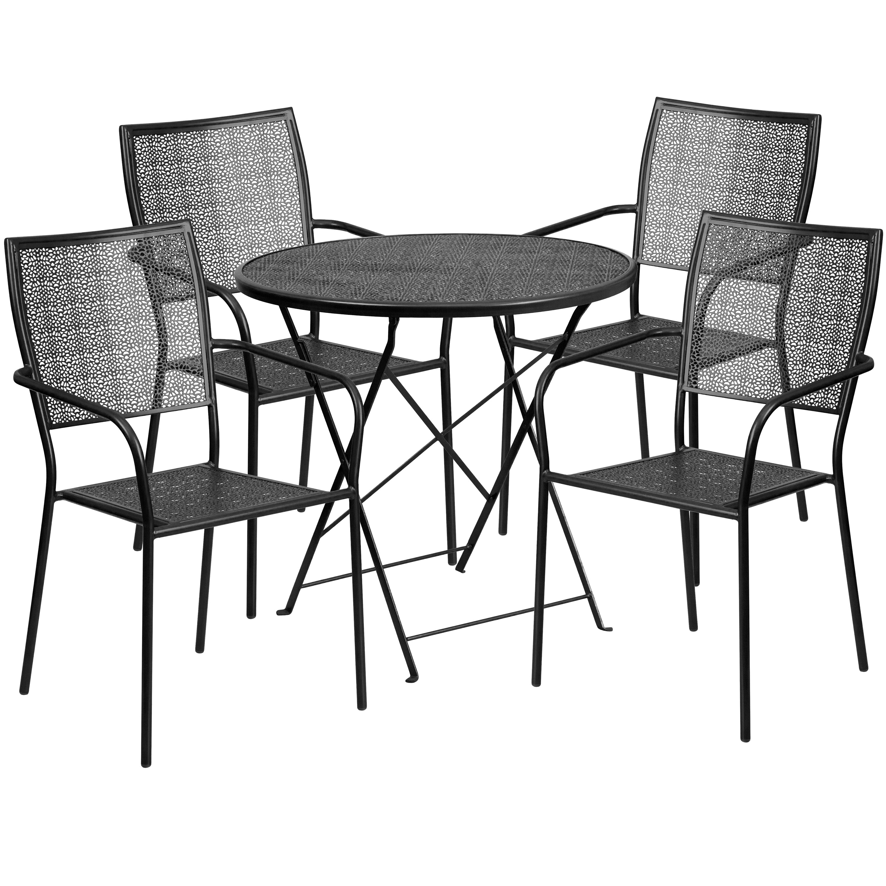 Oia Commercial Grade 30" Round Indoor-Outdoor Steel Folding Patio Table Set with 4 Square Back Chairs-Indoor/Outdoor Dining Sets-Flash Furniture-Wall2Wall Furnishings
