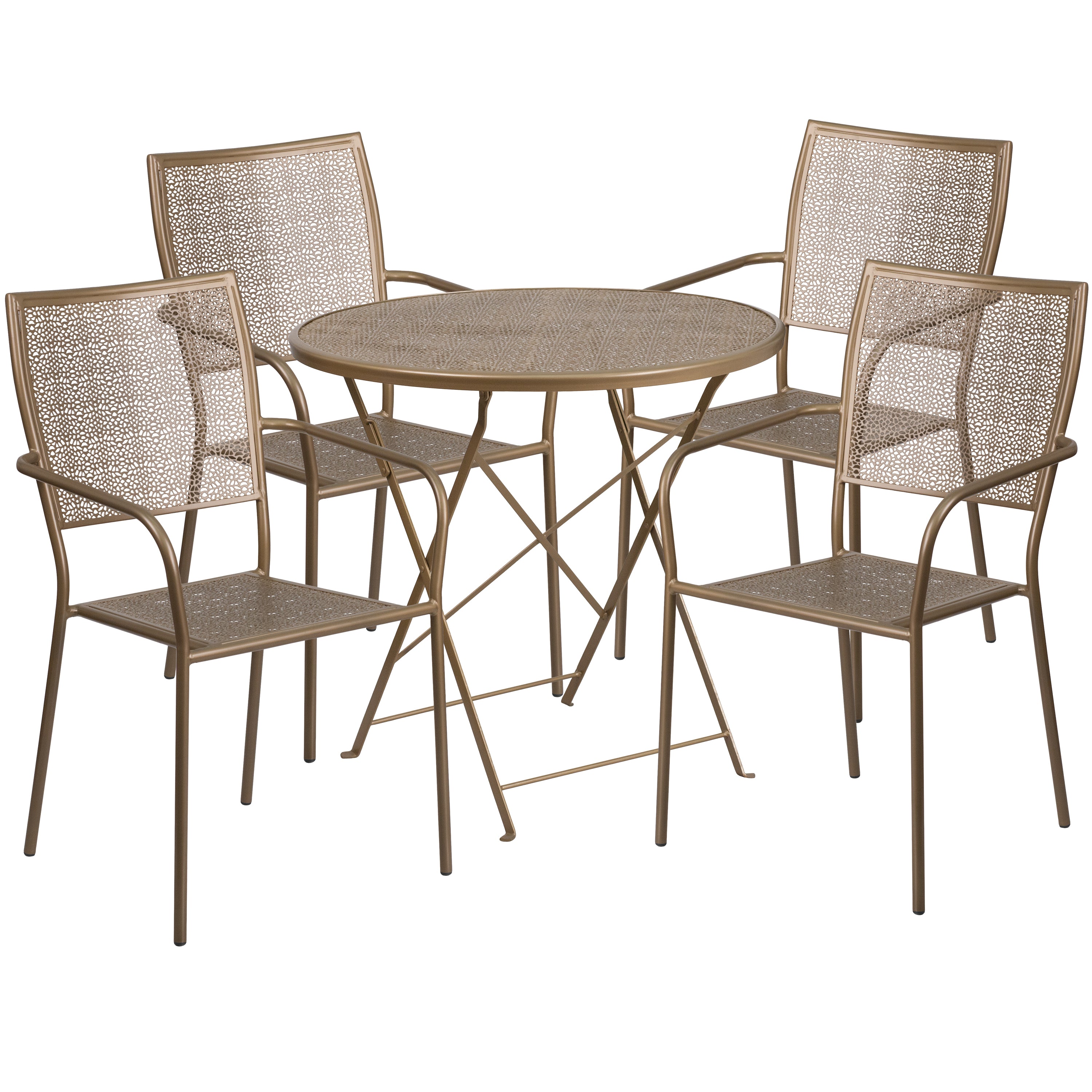 Oia Commercial Grade 30" Round Indoor-Outdoor Steel Folding Patio Table Set with 4 Square Back Chairs-Indoor/Outdoor Dining Sets-Flash Furniture-Wall2Wall Furnishings