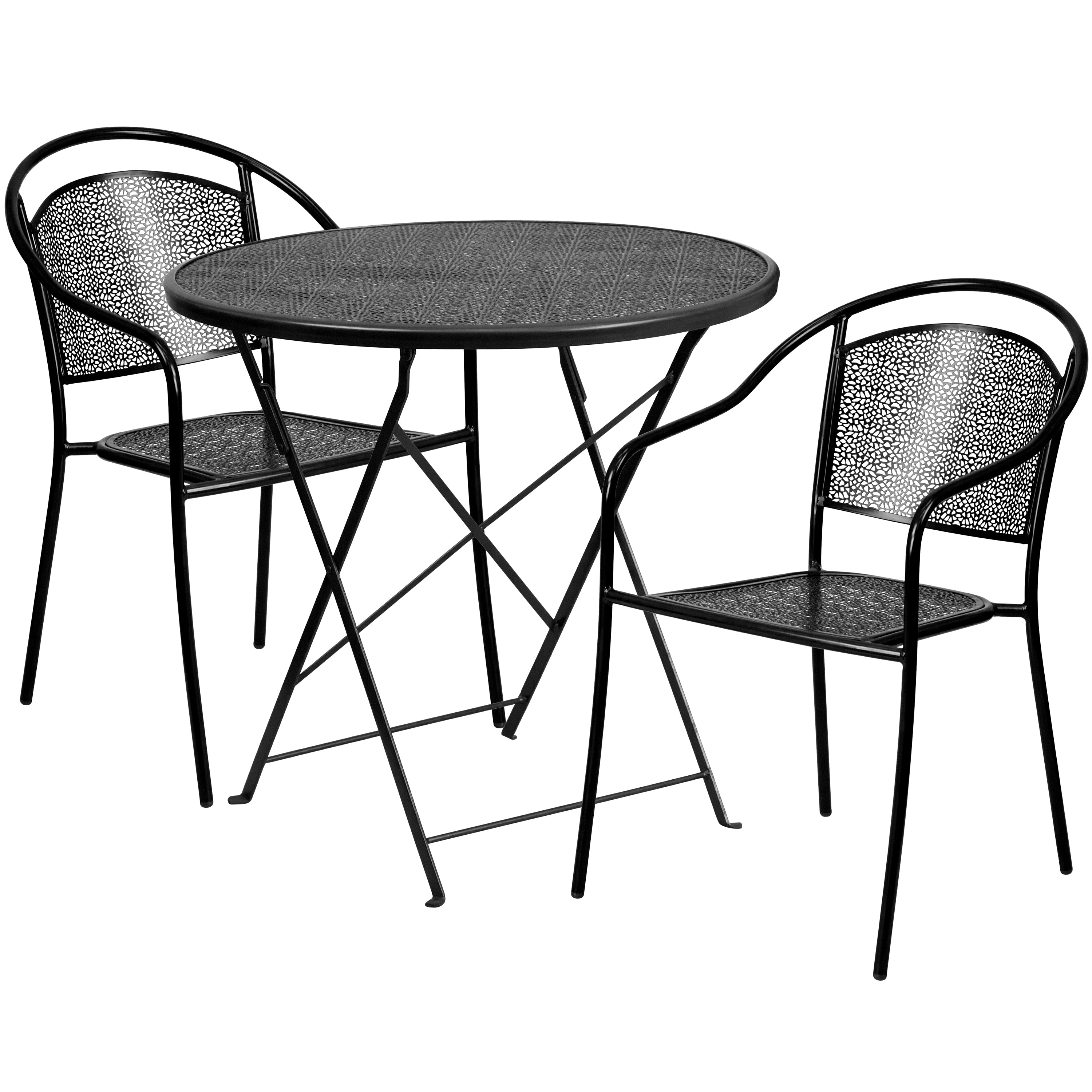 Oia Commercial Grade 30" Round Indoor-Outdoor Steel Folding Patio Table Set with 2 Round Back Chairs-Indoor/Outdoor Dining Sets-Flash Furniture-Wall2Wall Furnishings
