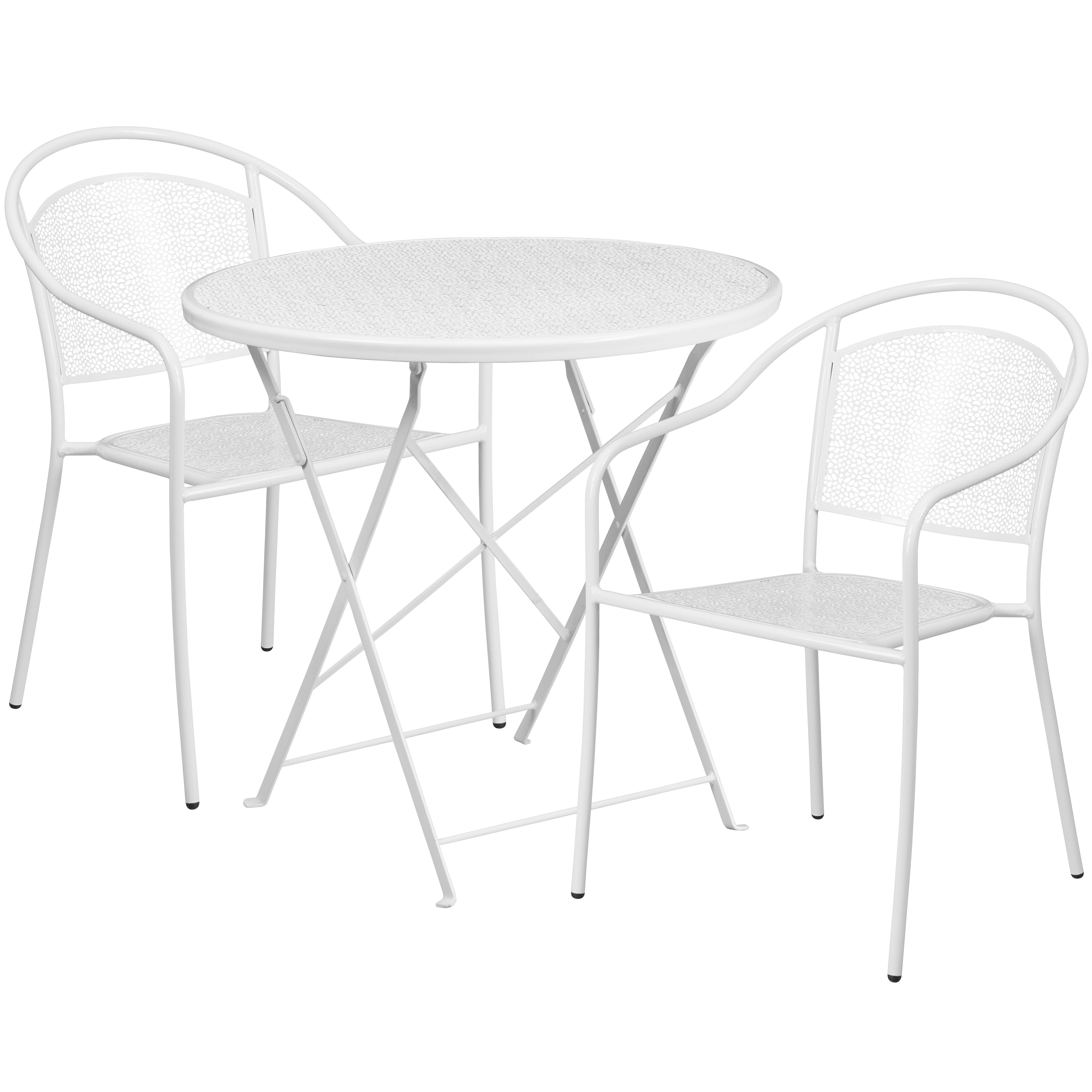 Oia Commercial Grade 30" Round Indoor-Outdoor Steel Folding Patio Table Set with 2 Round Back Chairs-Indoor/Outdoor Dining Sets-Flash Furniture-Wall2Wall Furnishings