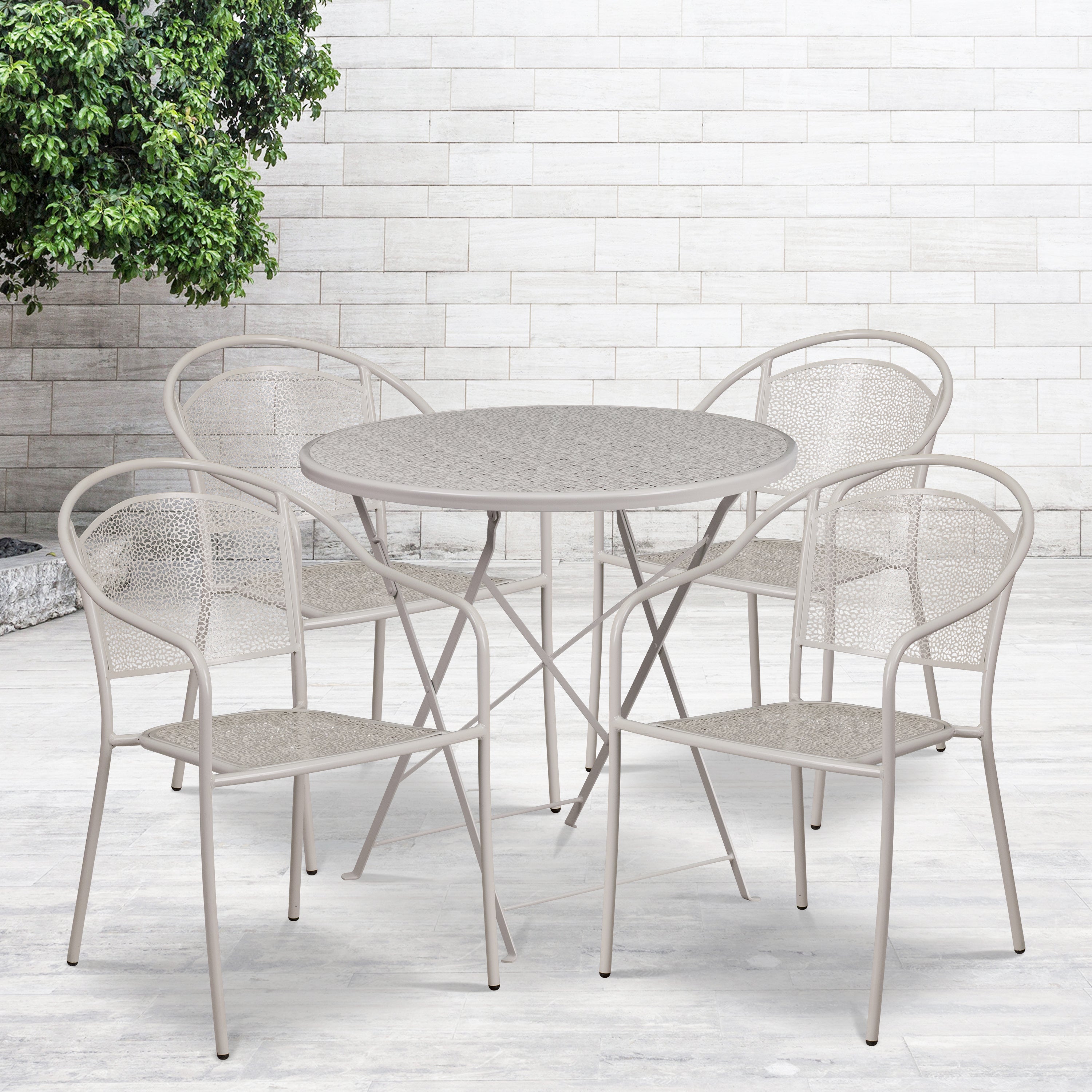 Oia Commercial Grade 30" Round Indoor-Outdoor Steel Folding Patio Table Set with 4 Round Back Chairs-Indoor/Outdoor Dining Sets-Flash Furniture-Wall2Wall Furnishings