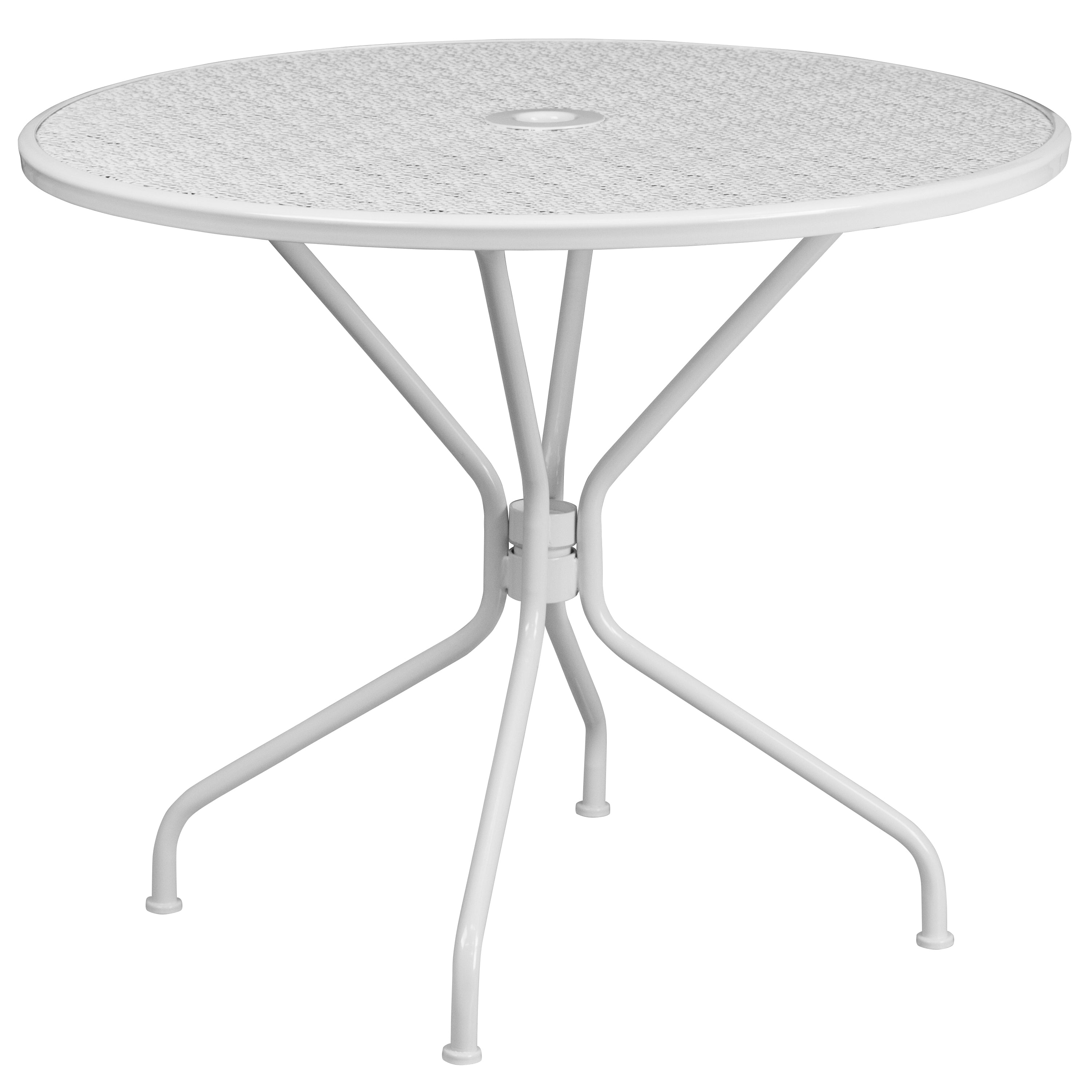 Oia Commercial Grade 35.25" Round Indoor-Outdoor Steel Patio Table Set with 2 Square Back Chairs-Indoor/Outdoor Dining Sets-Flash Furniture-Wall2Wall Furnishings