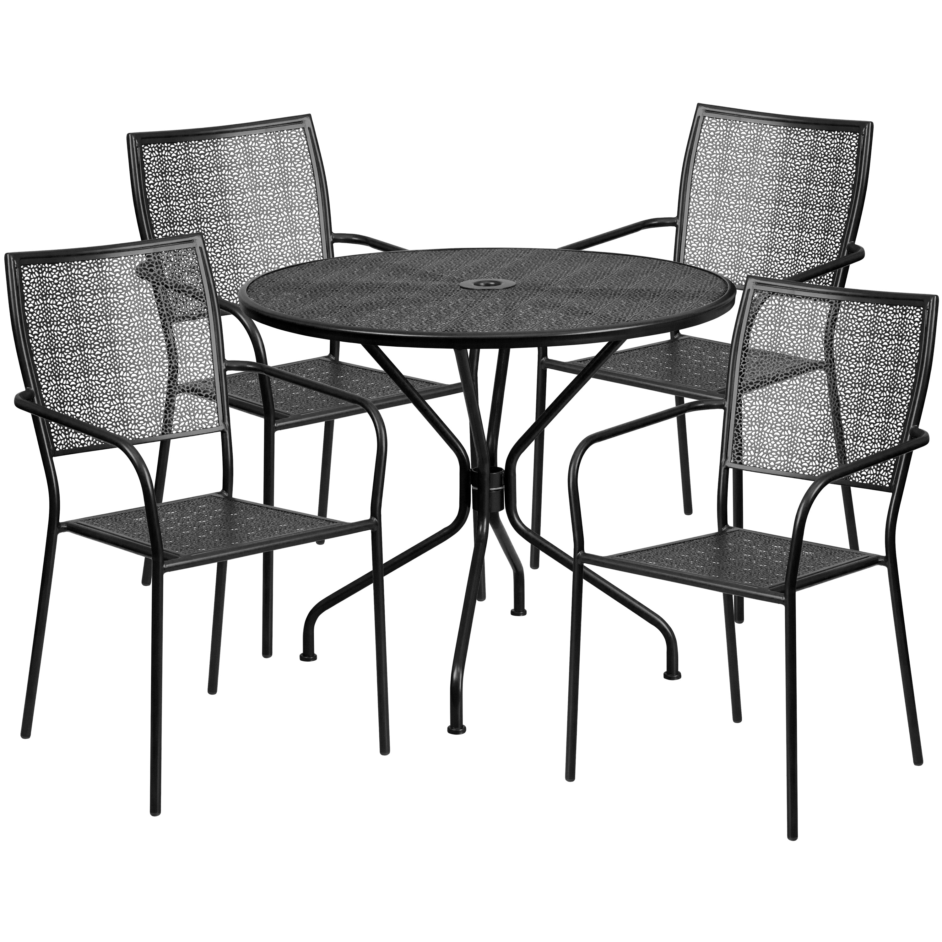 Oia Commercial Grade 35.25" Round Indoor-Outdoor Steel Patio Table Set with 4 Square Back Chairs-Indoor/Outdoor Dining Sets-Flash Furniture-Wall2Wall Furnishings