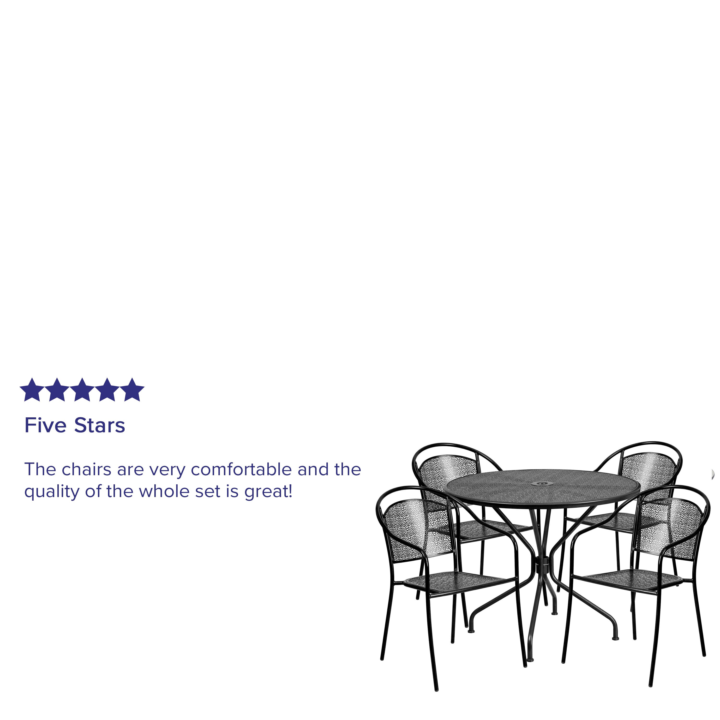 Oia Commercial Grade 35.25" Round Indoor-Outdoor Steel Patio Table Set with 4 Round Back Chairs-Indoor/Outdoor Dining Sets-Flash Furniture-Wall2Wall Furnishings
