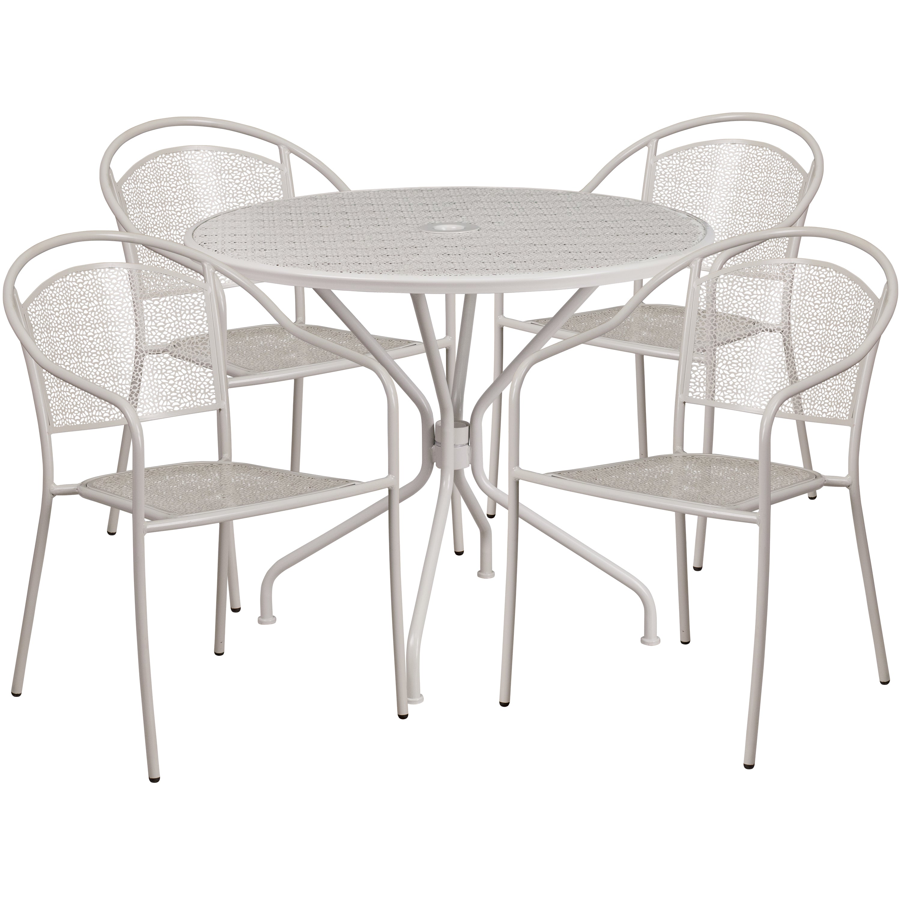 Oia Commercial Grade 35.25" Round Indoor-Outdoor Steel Patio Table Set with 4 Round Back Chairs-Indoor/Outdoor Dining Sets-Flash Furniture-Wall2Wall Furnishings