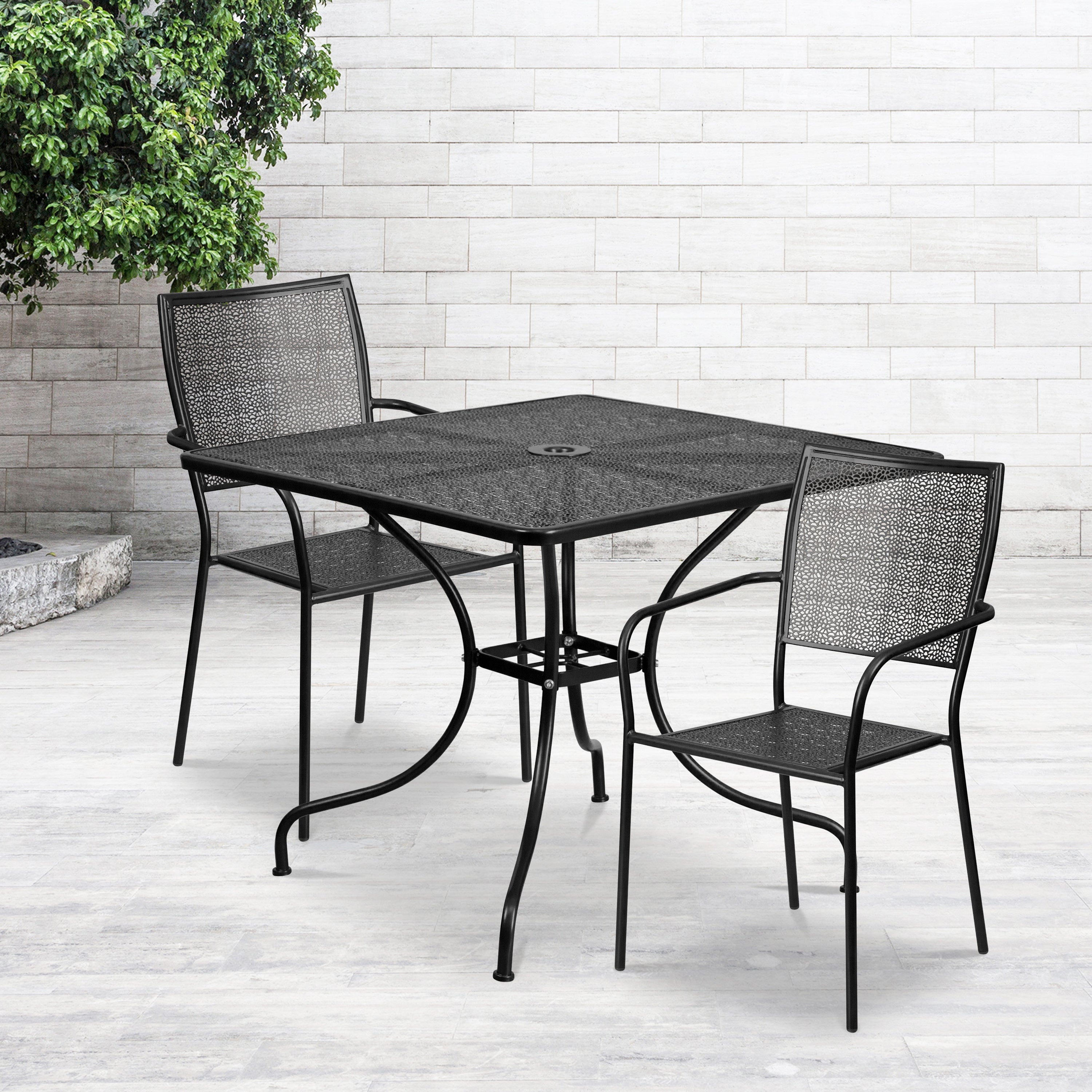 Oia Commercial Grade 35.5" Square Indoor-Outdoor Steel Patio Table Set with 2 Square Back Chairs-Indoor/Outdoor Dining Sets-Flash Furniture-Wall2Wall Furnishings