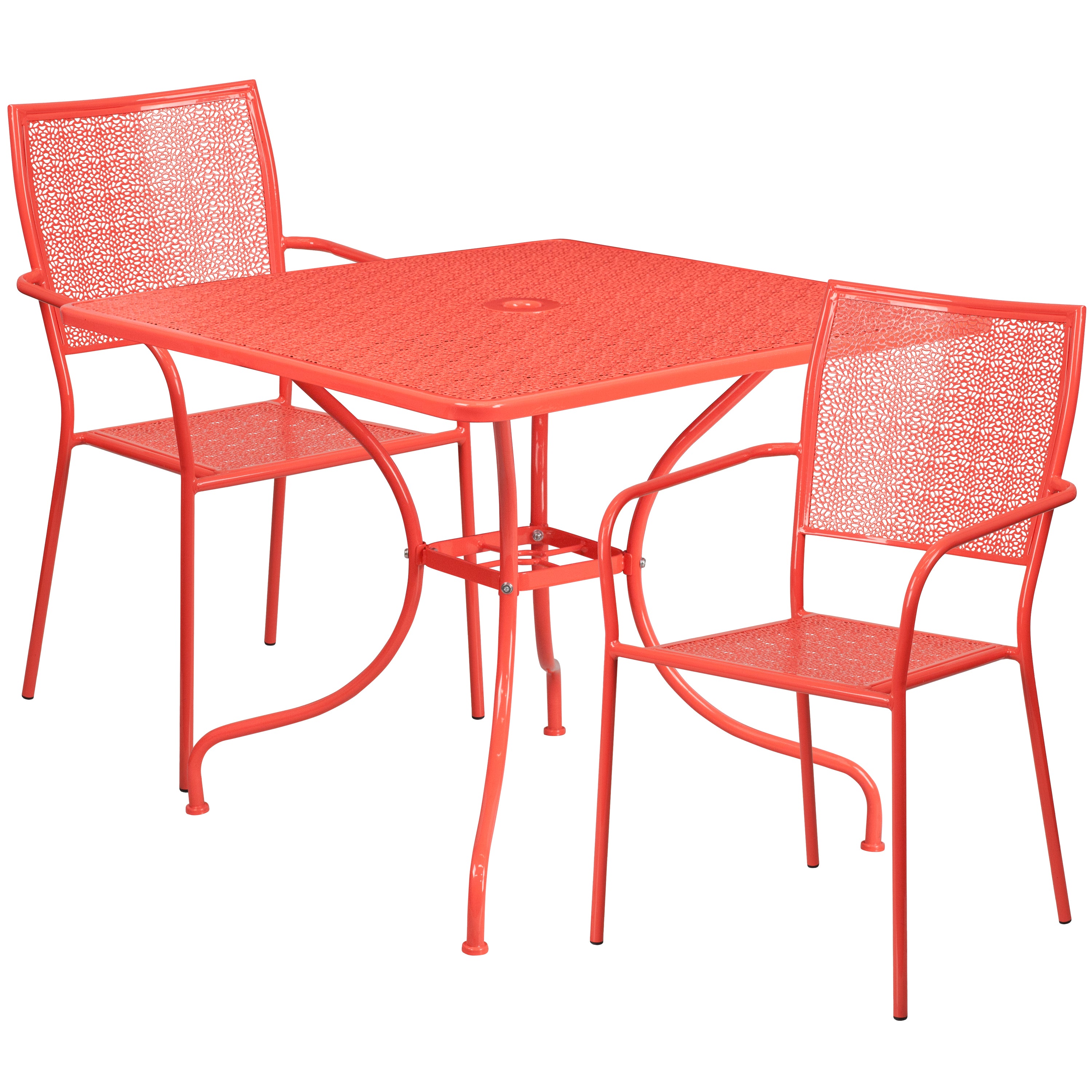 Oia Commercial Grade 35.5" Square Indoor-Outdoor Steel Patio Table Set with 2 Square Back Chairs-Indoor/Outdoor Dining Sets-Flash Furniture-Wall2Wall Furnishings
