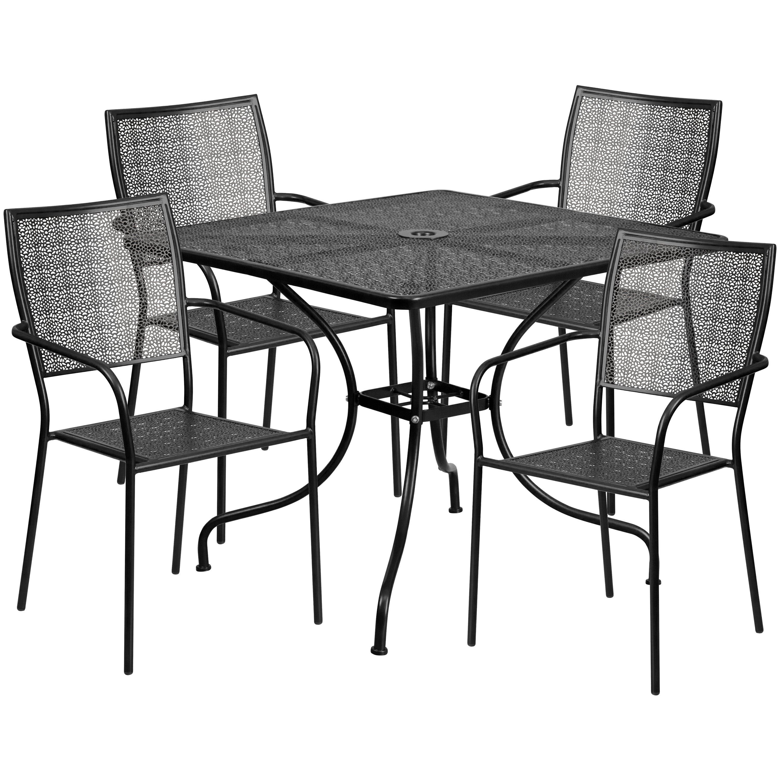 Oia Commercial Grade 35.5" Square Indoor-Outdoor Steel Patio Table Set with 4 Square Back Chairs-Indoor/Outdoor Dining Sets-Flash Furniture-Wall2Wall Furnishings