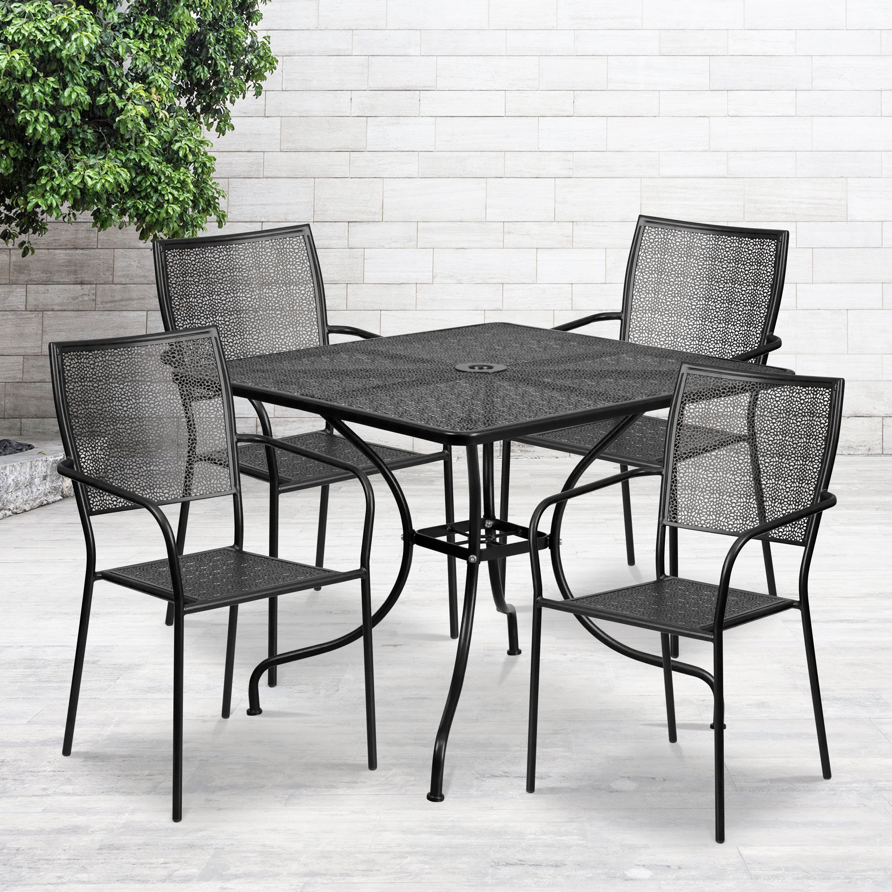 Oia Commercial Grade 35.5" Square Indoor-Outdoor Steel Patio Table Set with 4 Square Back Chairs-Indoor/Outdoor Dining Sets-Flash Furniture-Wall2Wall Furnishings