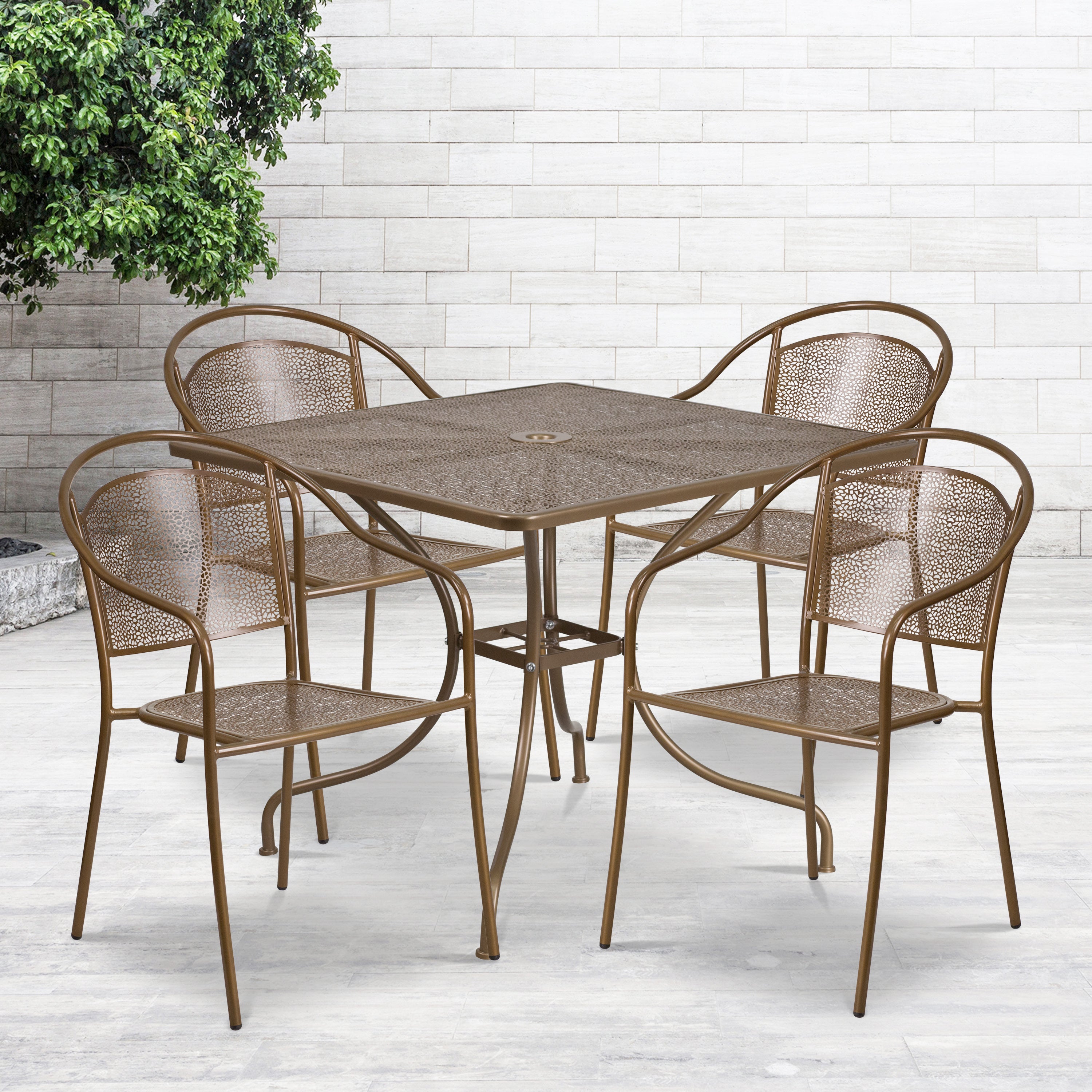 Oia Commercial Grade 35.5" Square Indoor-Outdoor Steel Patio Table Set with 4 Round Back Chairs-Indoor/Outdoor Dining Sets-Flash Furniture-Wall2Wall Furnishings