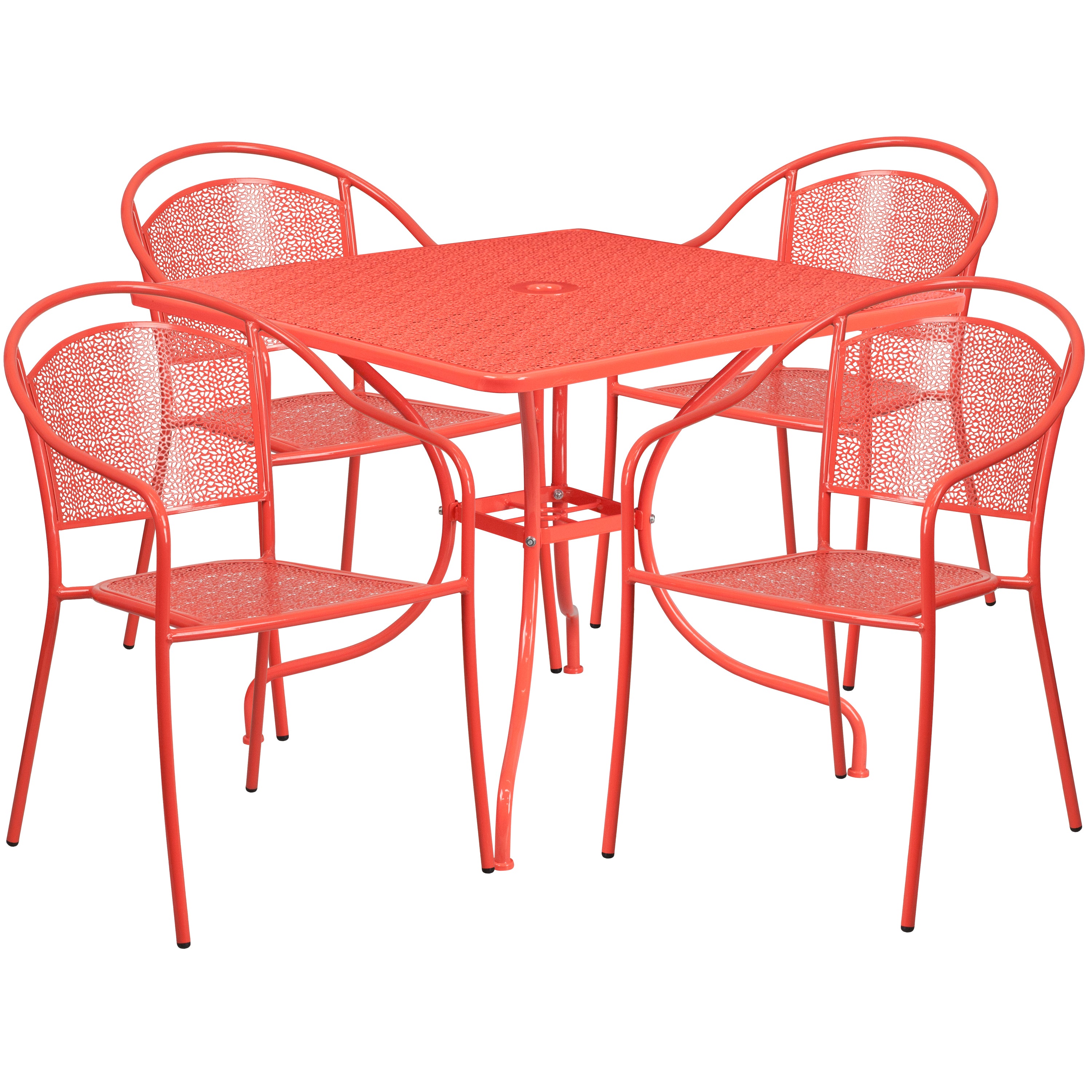 Oia Commercial Grade 35.5" Square Indoor-Outdoor Steel Patio Table Set with 4 Round Back Chairs-Indoor/Outdoor Dining Sets-Flash Furniture-Wall2Wall Furnishings