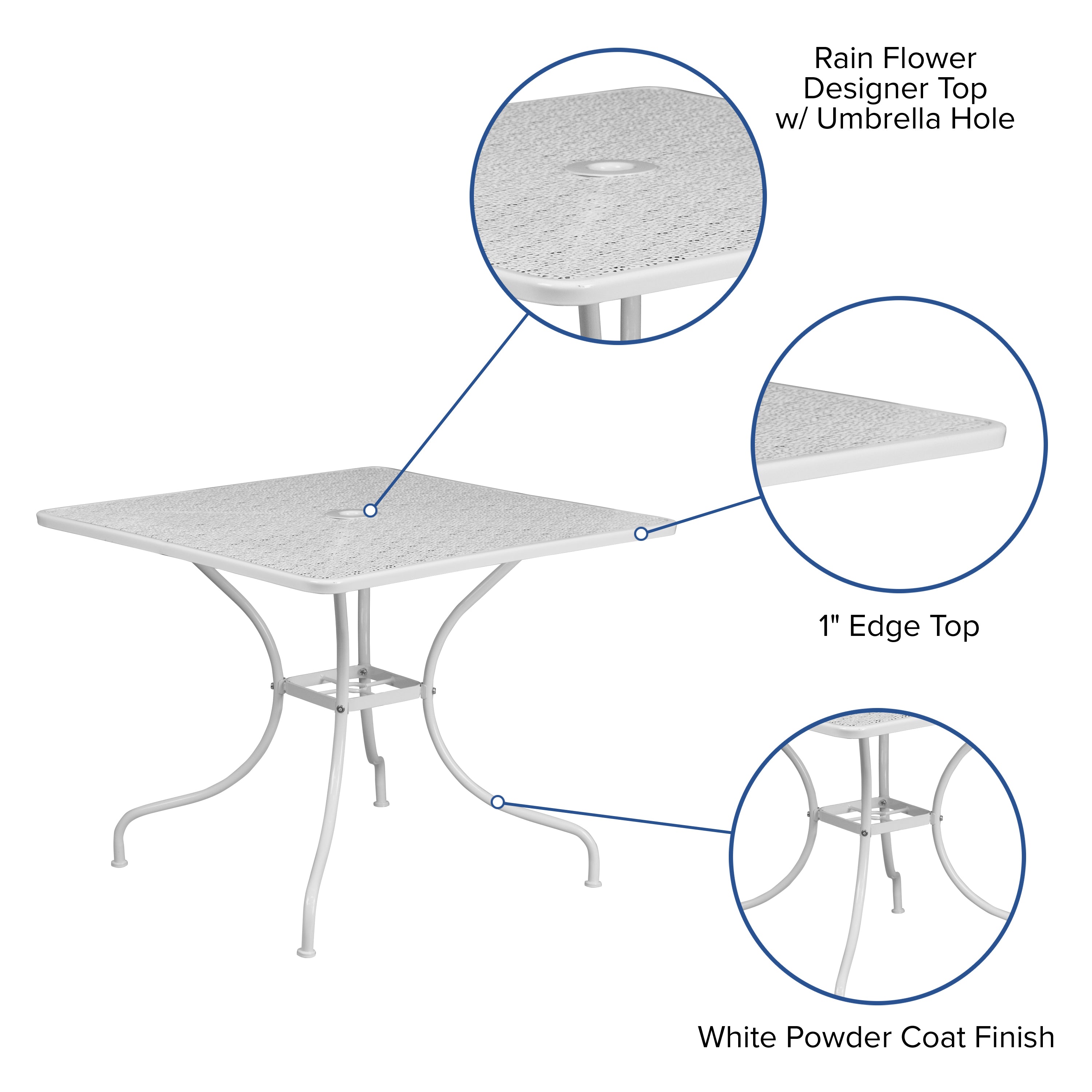Oia Commercial Grade 35.5" Square Indoor-Outdoor Steel Patio Table with Umbrella Hole-Indoor/Outdoor Tables-Flash Furniture-Wall2Wall Furnishings