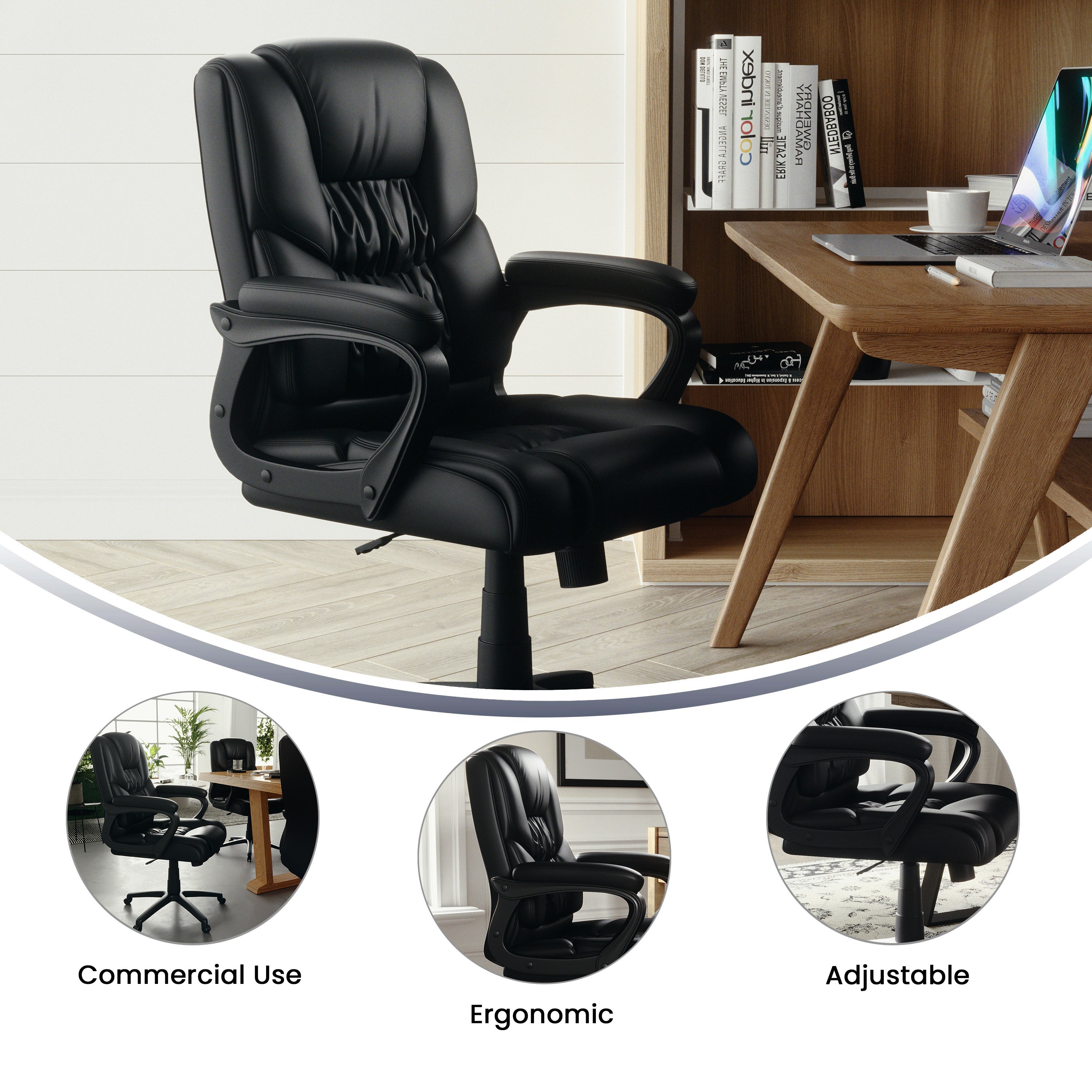 Flash Fundamentals Big & Tall 400 lb. Rated LeatherSoft Swivel Office Chair with Padded Arms