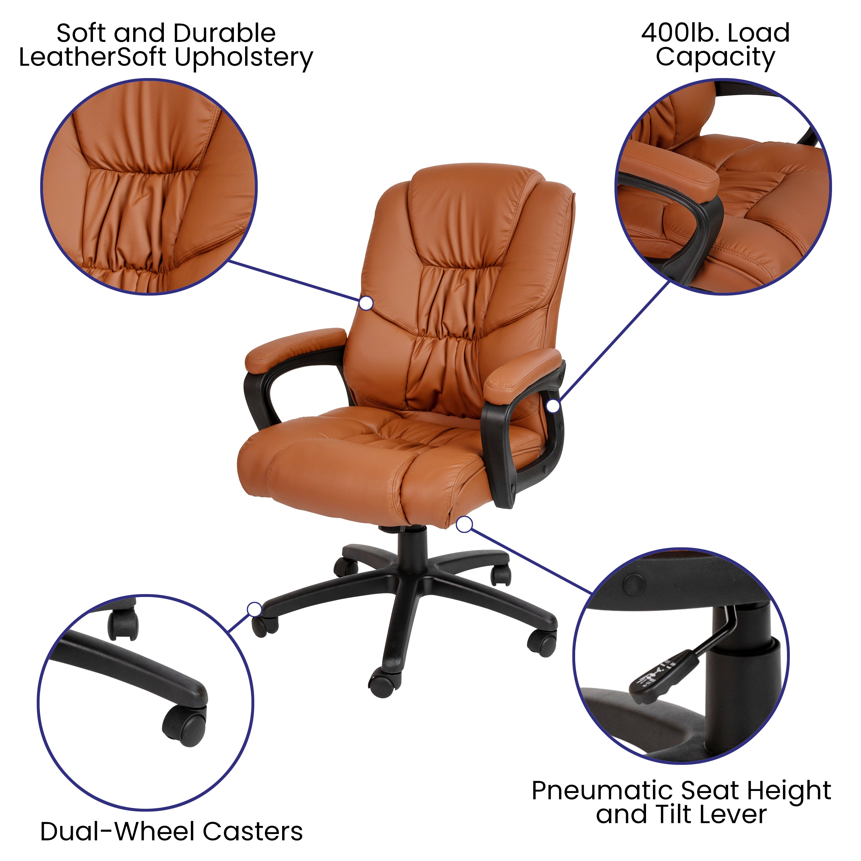 Flash Fundamentals Big & Tall 400 lb. Rated LeatherSoft Swivel Office Chair with Padded Arms