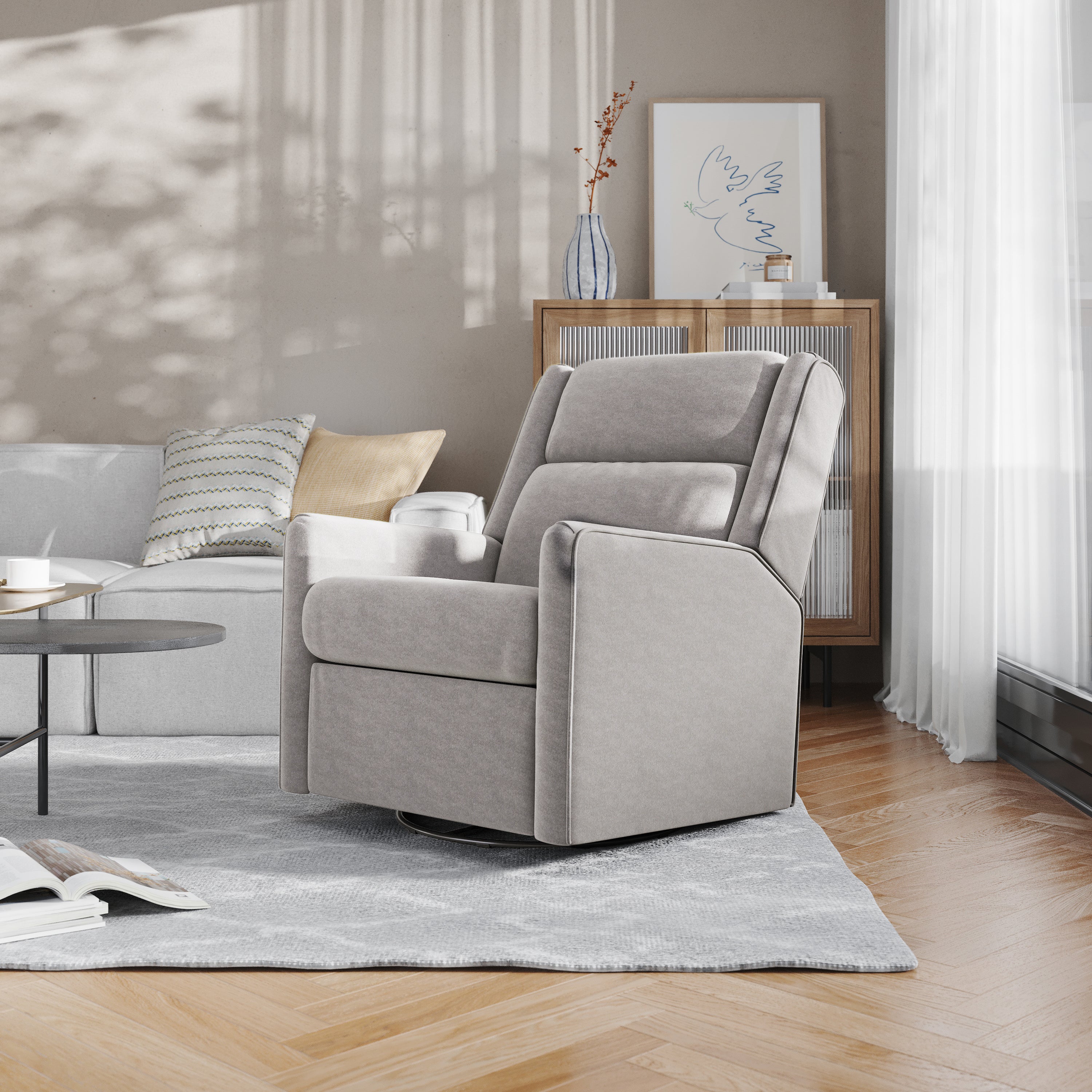 Cash Swivel Glider Rocker Recliner Chair, Manual 360 Degree Swivel Recliner Perfect for Living Room, Bedroom, or Nursery
