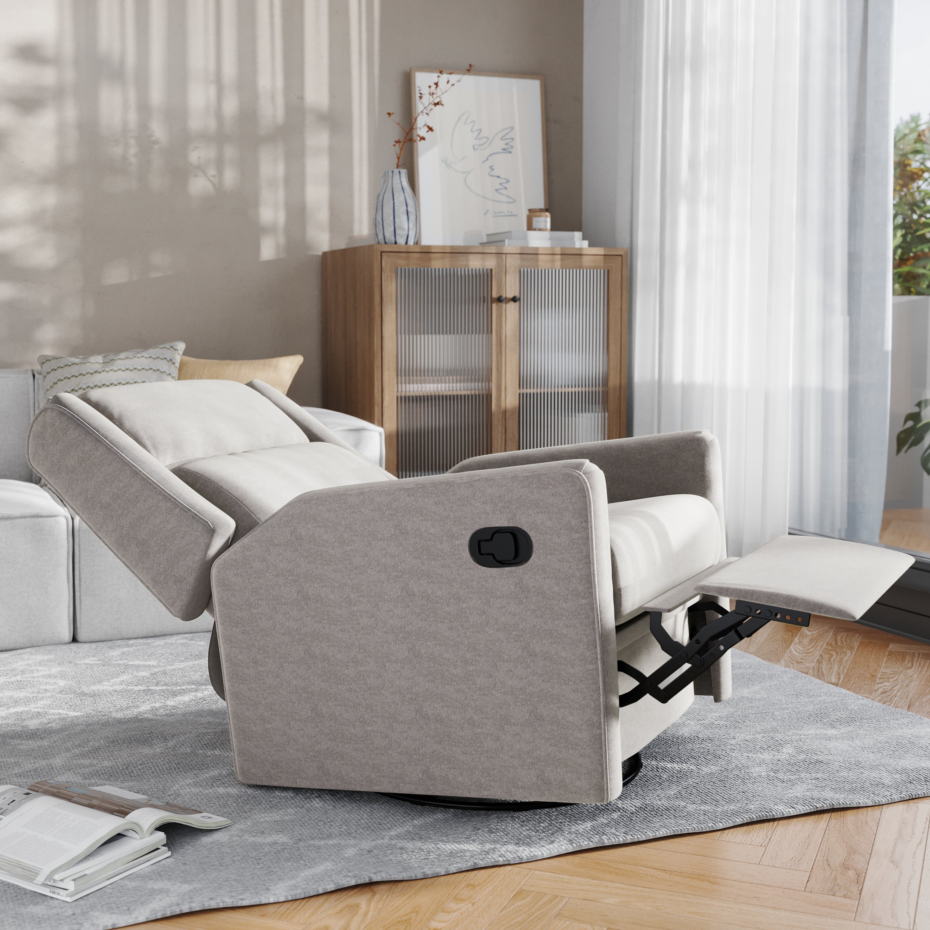 Cash Swivel Glider Rocker Recliner Chair, Manual 360 Degree Swivel Recliner Perfect for Living Room, Bedroom, or Nursery