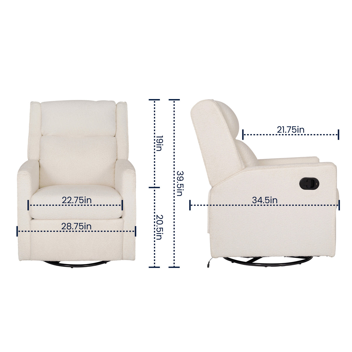 Cash Swivel Glider Rocker Manual Recliner Chair, 270 Degree Swivel, USB/USB-C Charging Ports, Perfect for Living Room or Nursery
