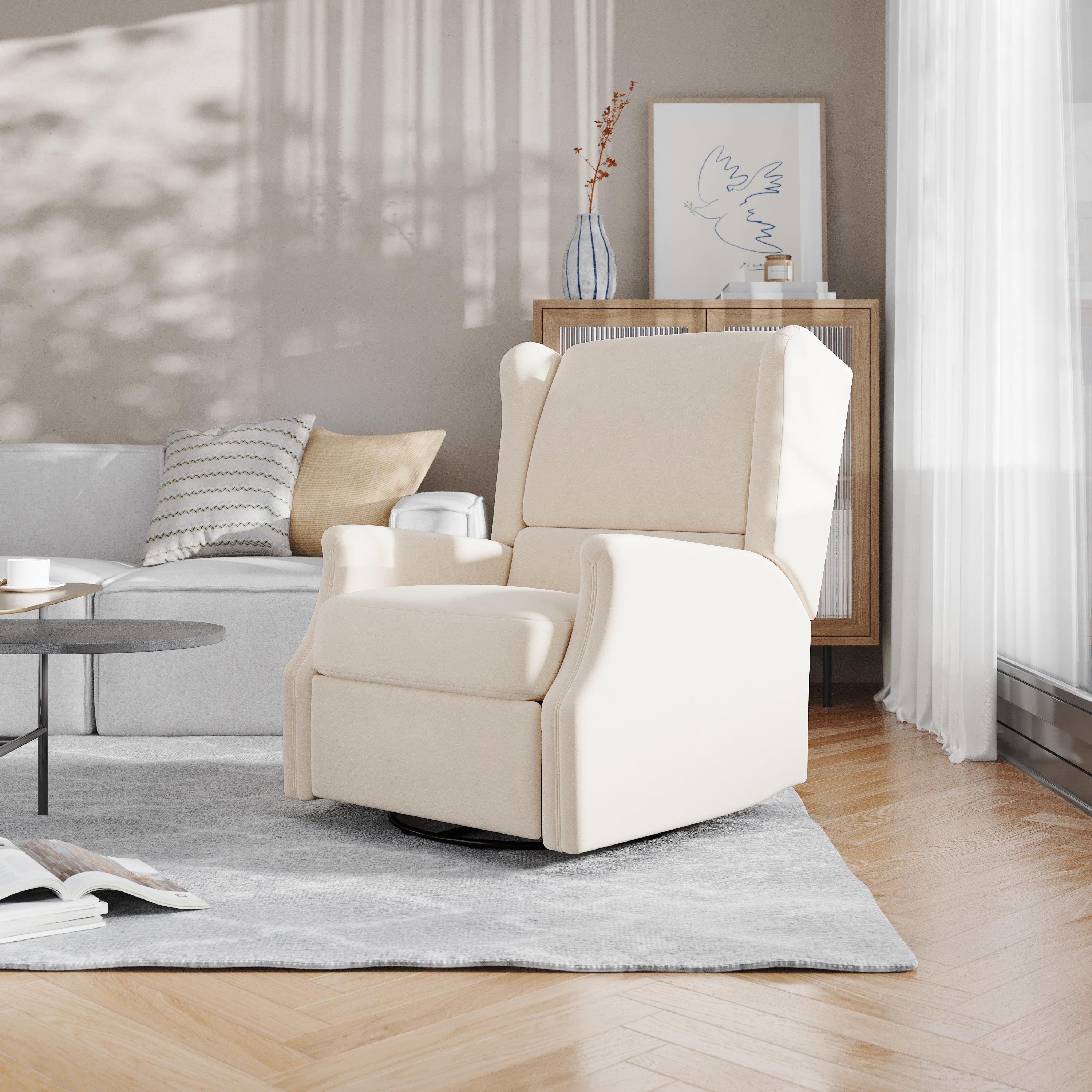 Omma Swivel Glider Rocker Recliner Chair, Manual 360 Degree Swivel Wingback Recliner Perfect for Living Room, Bedroom, or Nursery