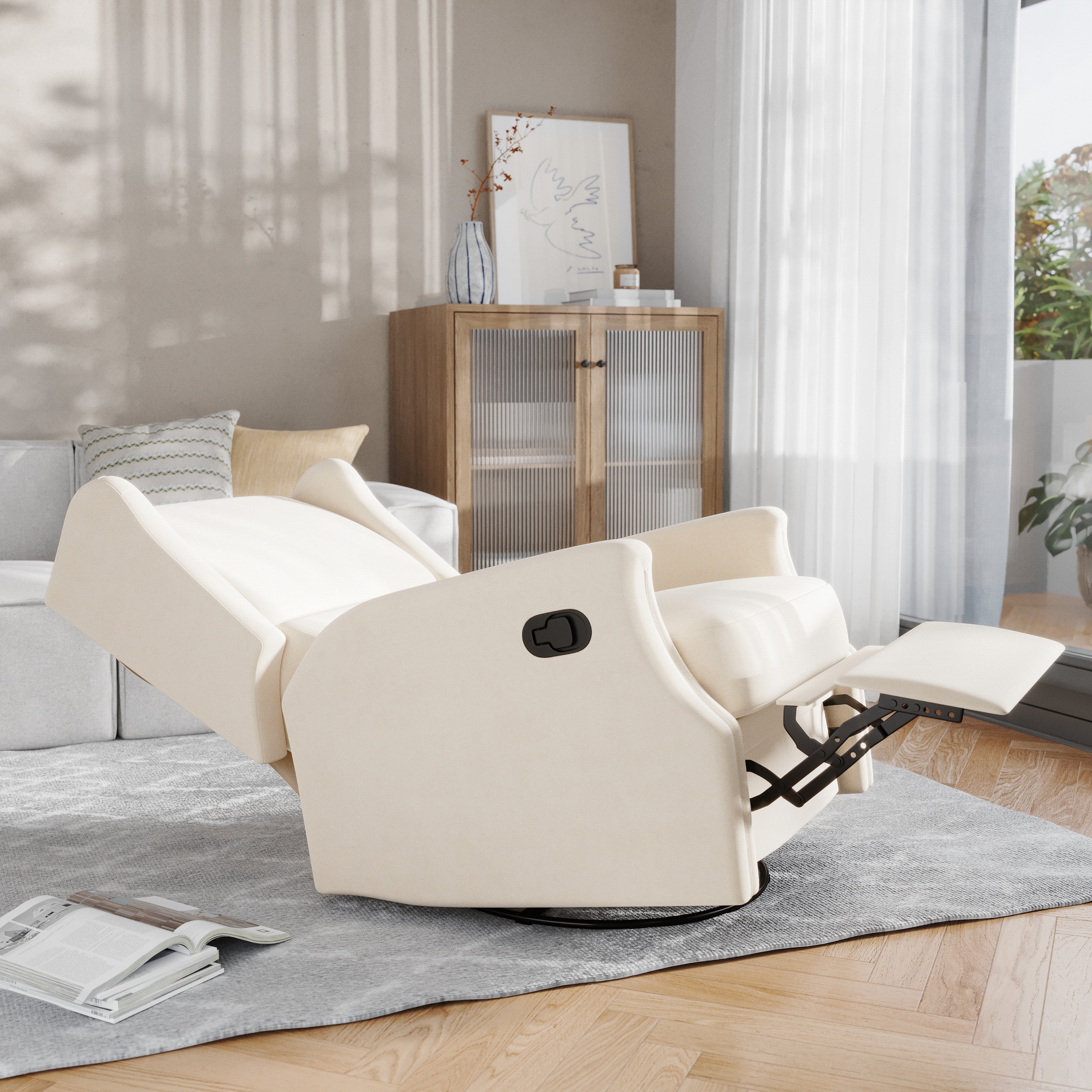 Omma Swivel Glider Rocker Recliner Chair, Manual 360 Degree Swivel Wingback Recliner Perfect for Living Room, Bedroom, or Nursery