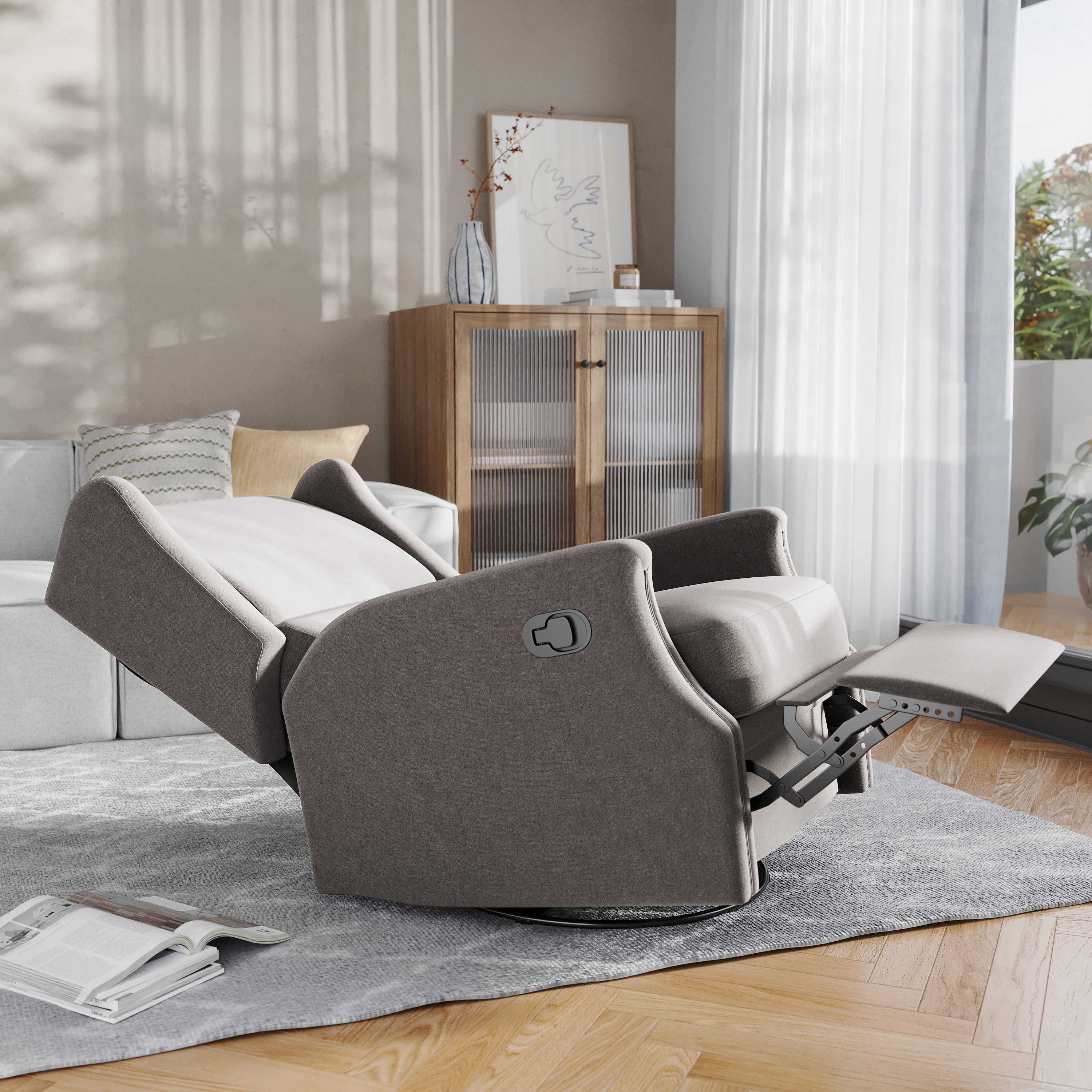 Omma Swivel Glider Rocker Recliner Chair, Manual 360 Degree Swivel Wingback Recliner Perfect for Living Room, Bedroom, or Nursery