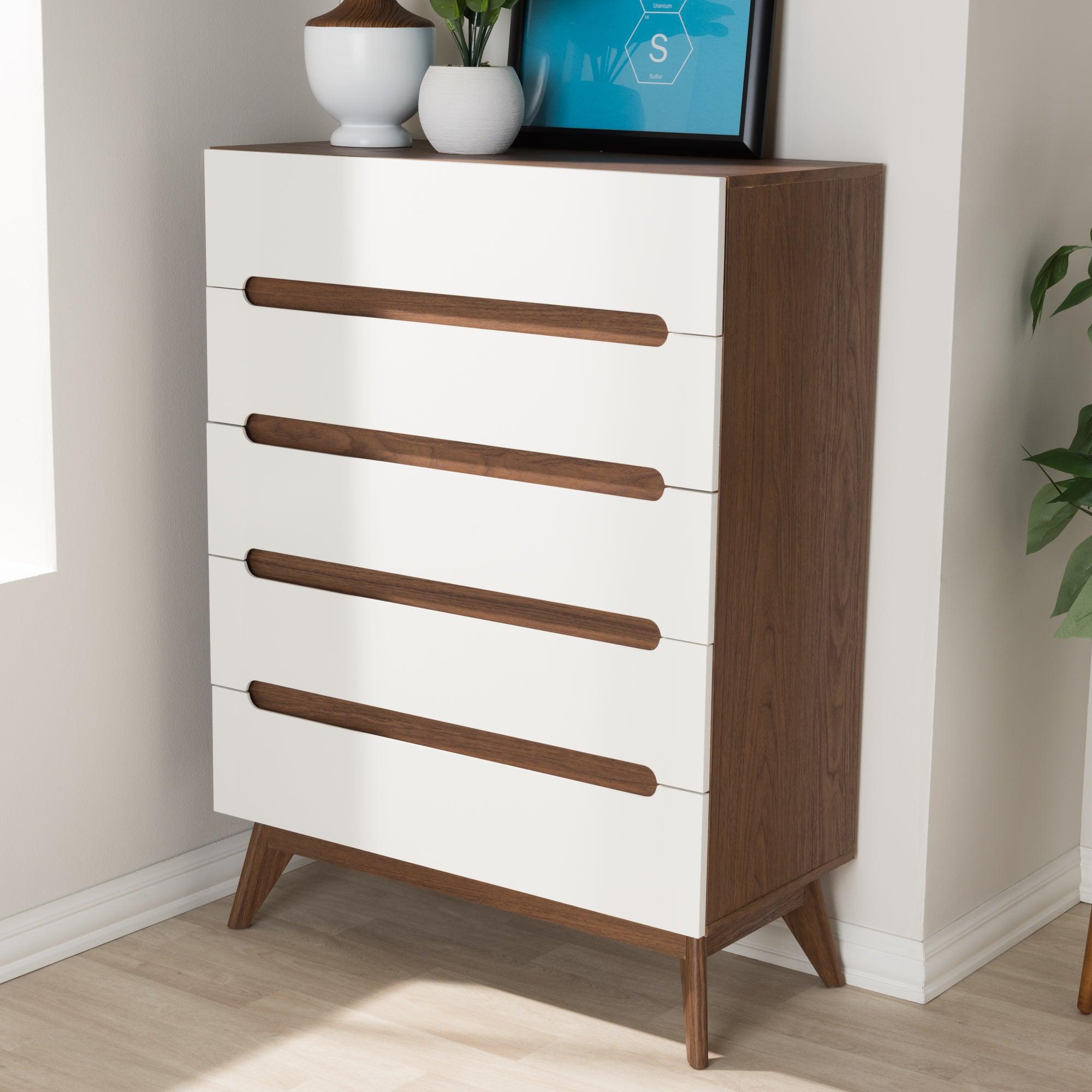 Calypso Mid-Century Modern and Wood 5-Drawer Storage Chest